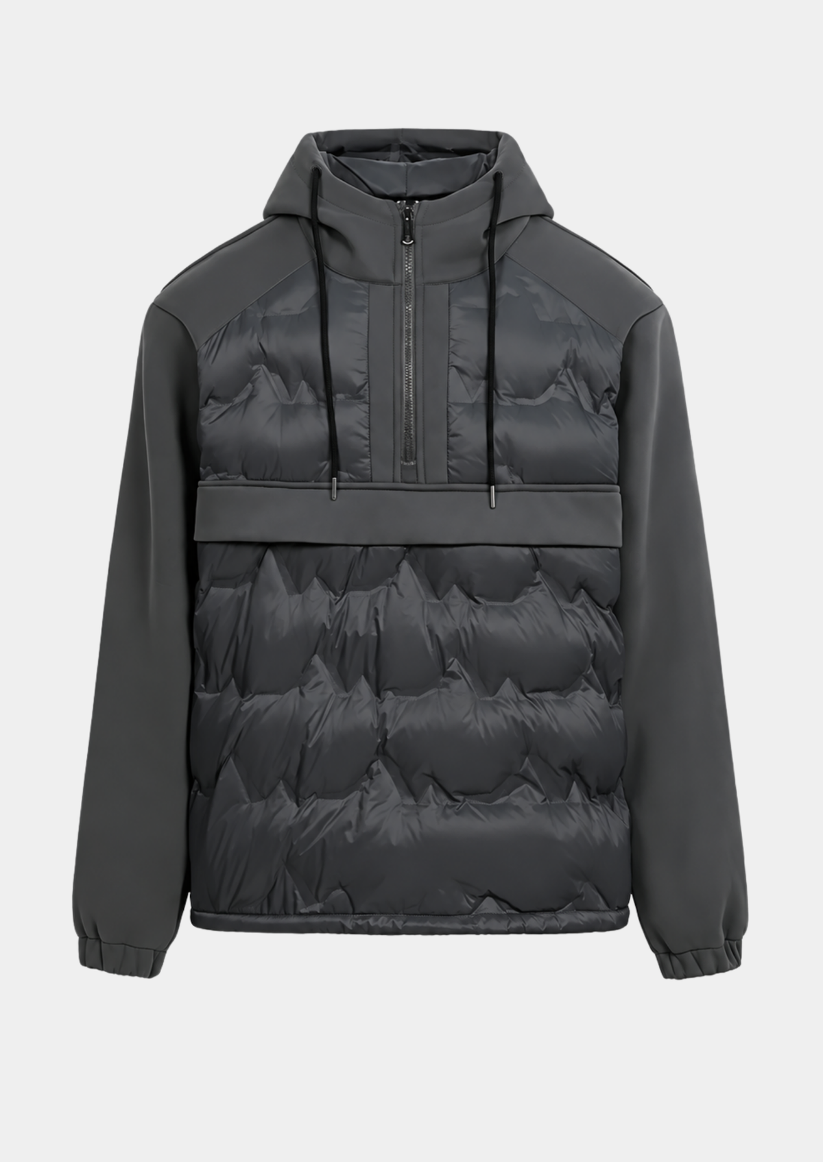 Men's White Duck Down Half-Zip Patchwork Pullover Jacket