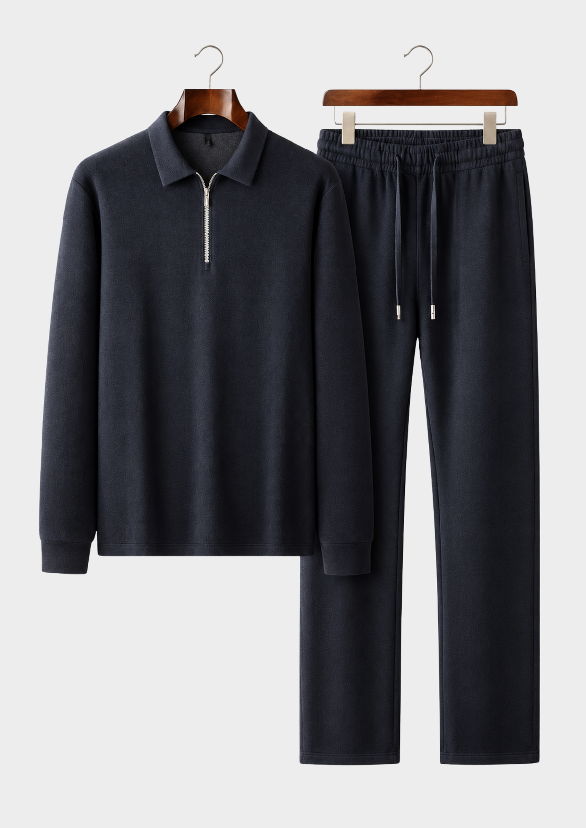 Men's Wool 2-Piece Set with Long-Sleeve Polo Shirt and Pants