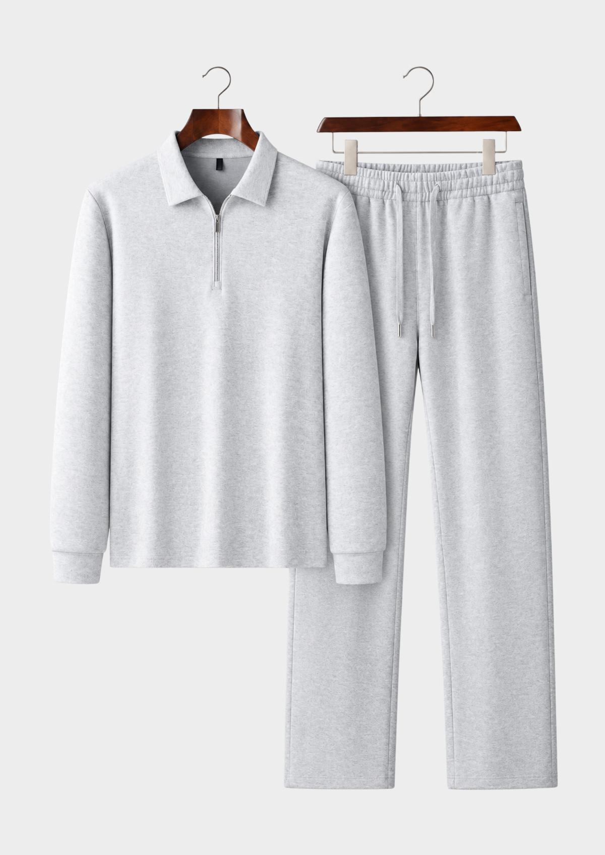 Men's Wool 2-Piece Set with Long-Sleeve Polo Shirt and Pants