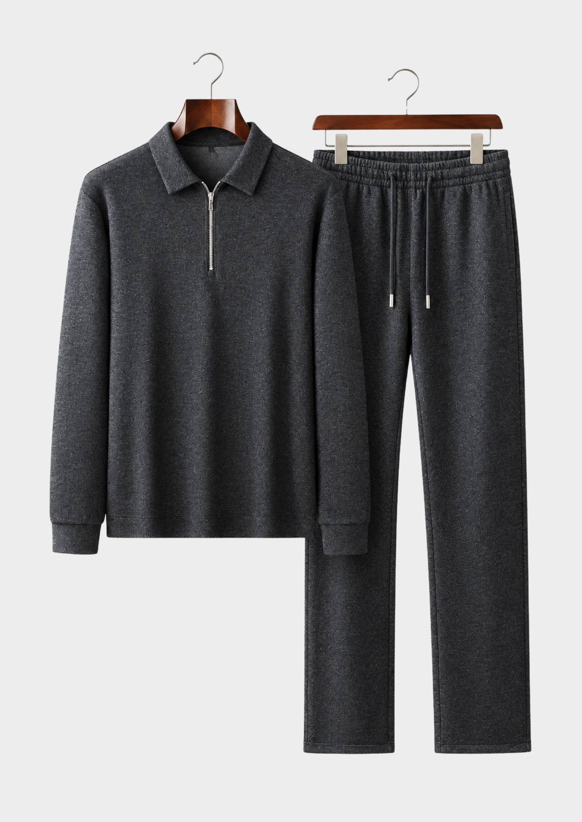 Men's Wool 2-Piece Set with Long-Sleeve Polo Shirt and Pants