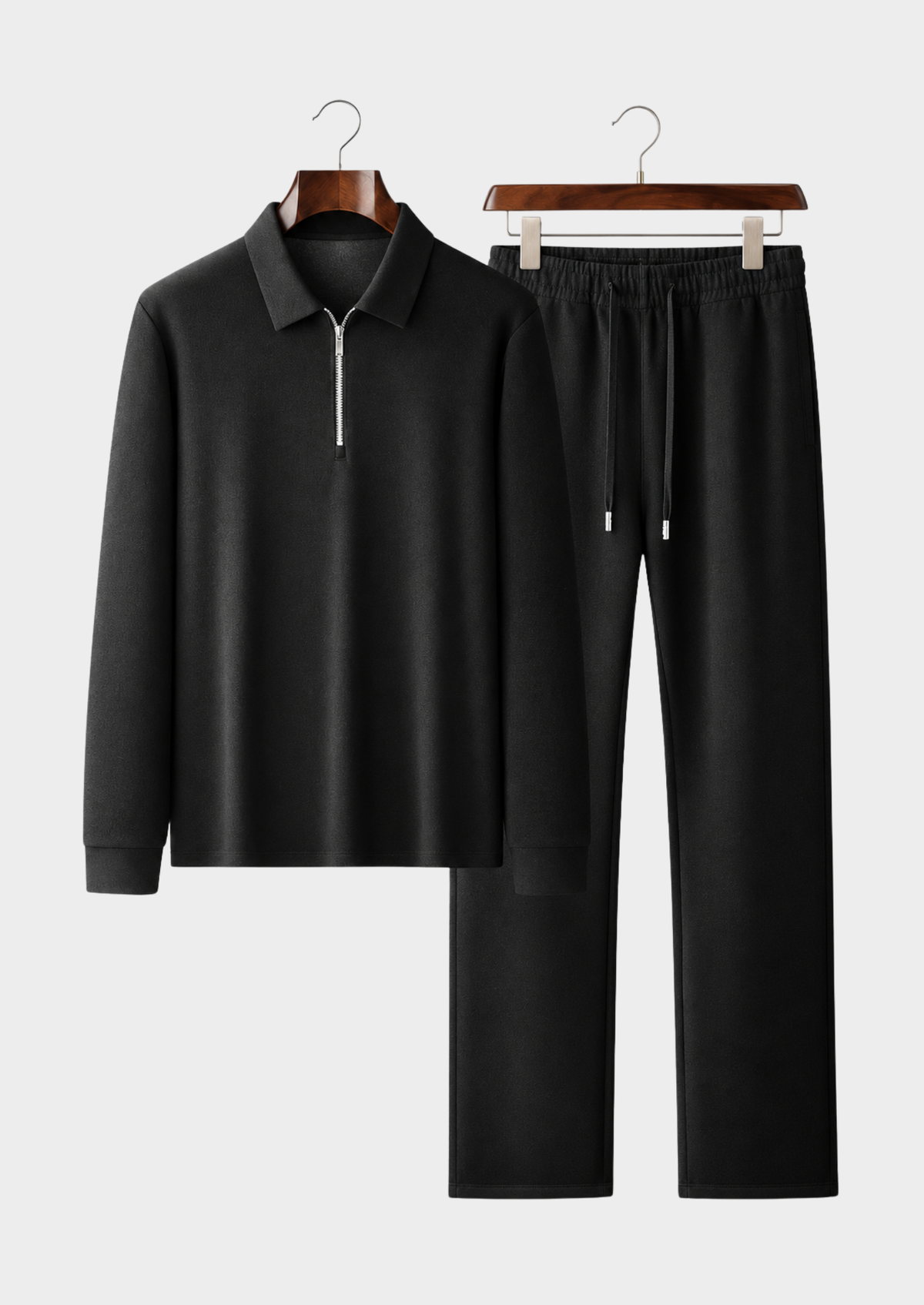 Men's Wool 2-Piece Set with Long-Sleeve Polo Shirt and Pants