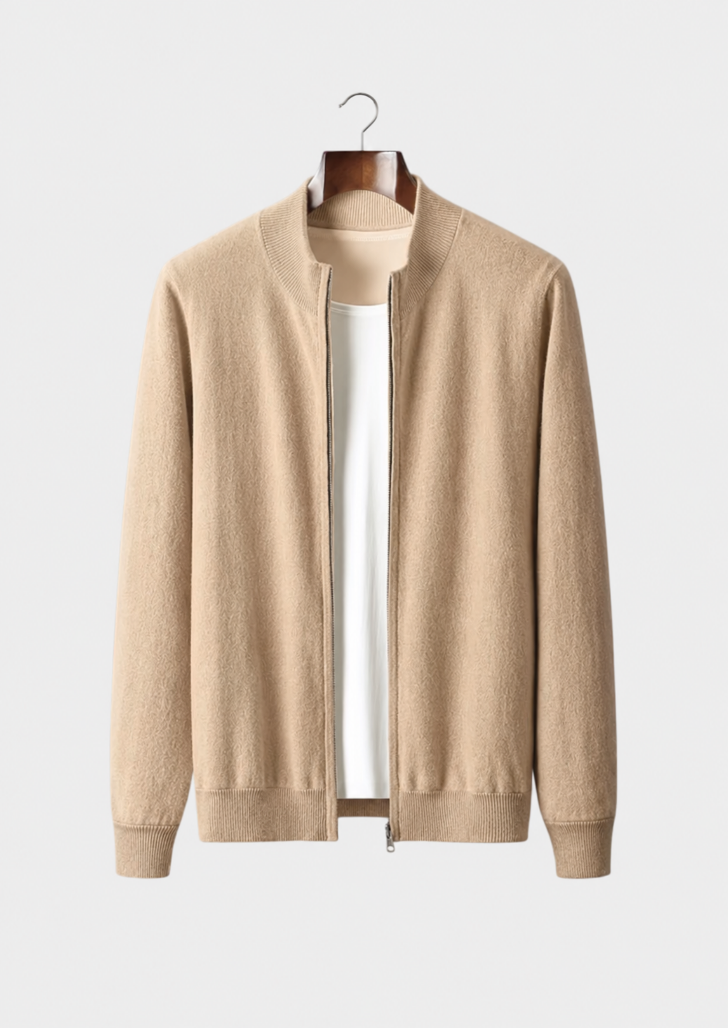 Men’s Zip-Front Cardigan with Stand Collar