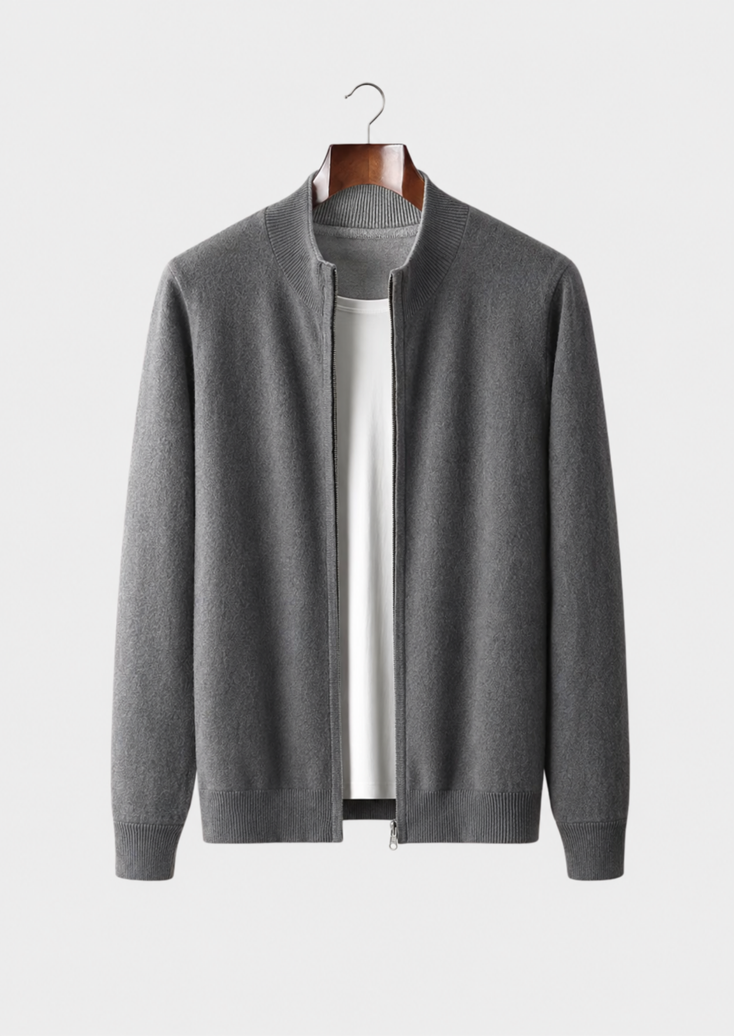 Men’s Zip-Front Cardigan with Stand Collar