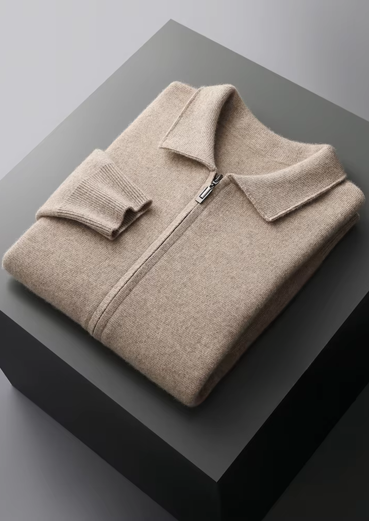 Men’s Zip Front Cardigan with Turn-Down Collar