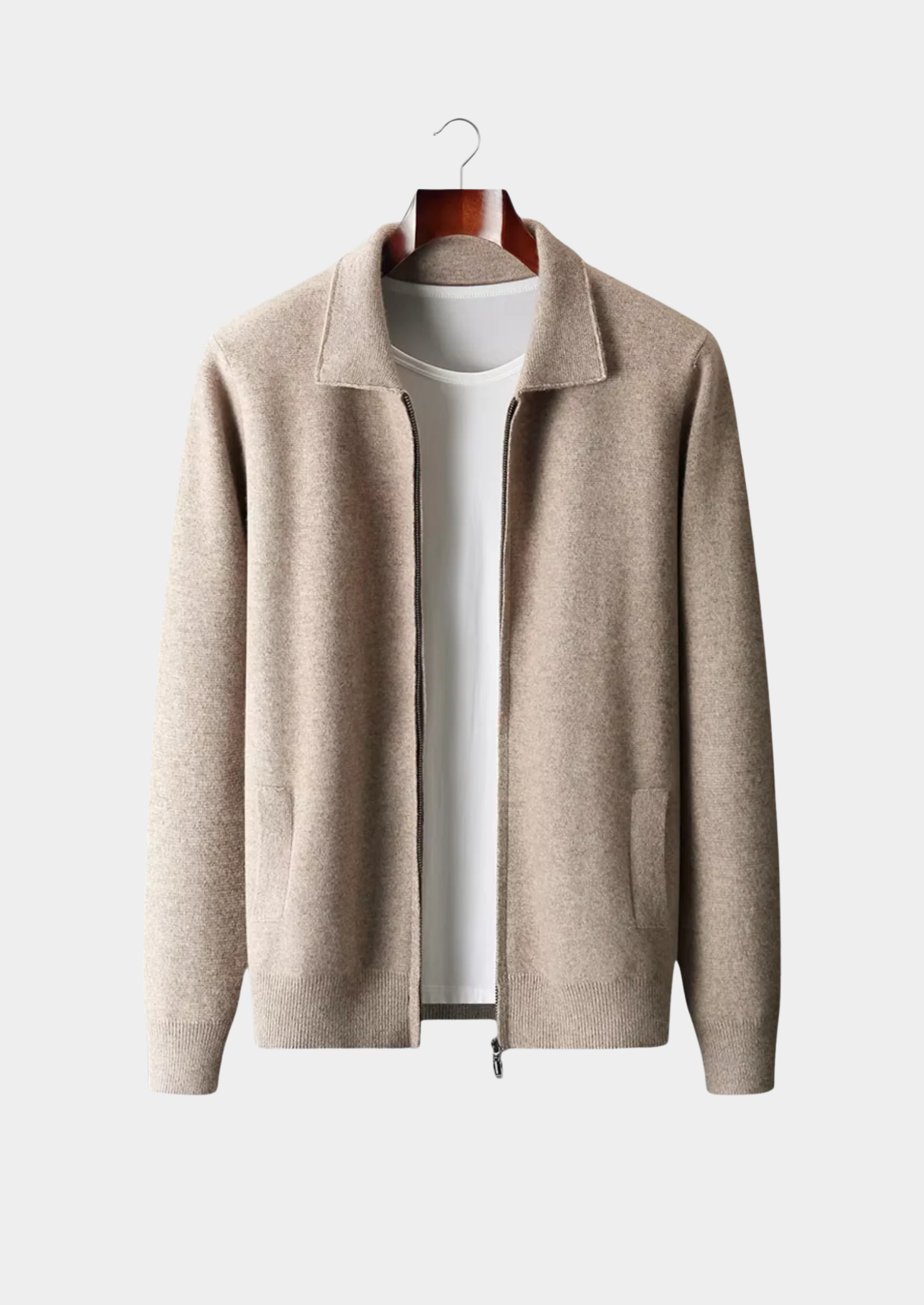 Men’s Zip Front Cardigan with Turn-Down Collar