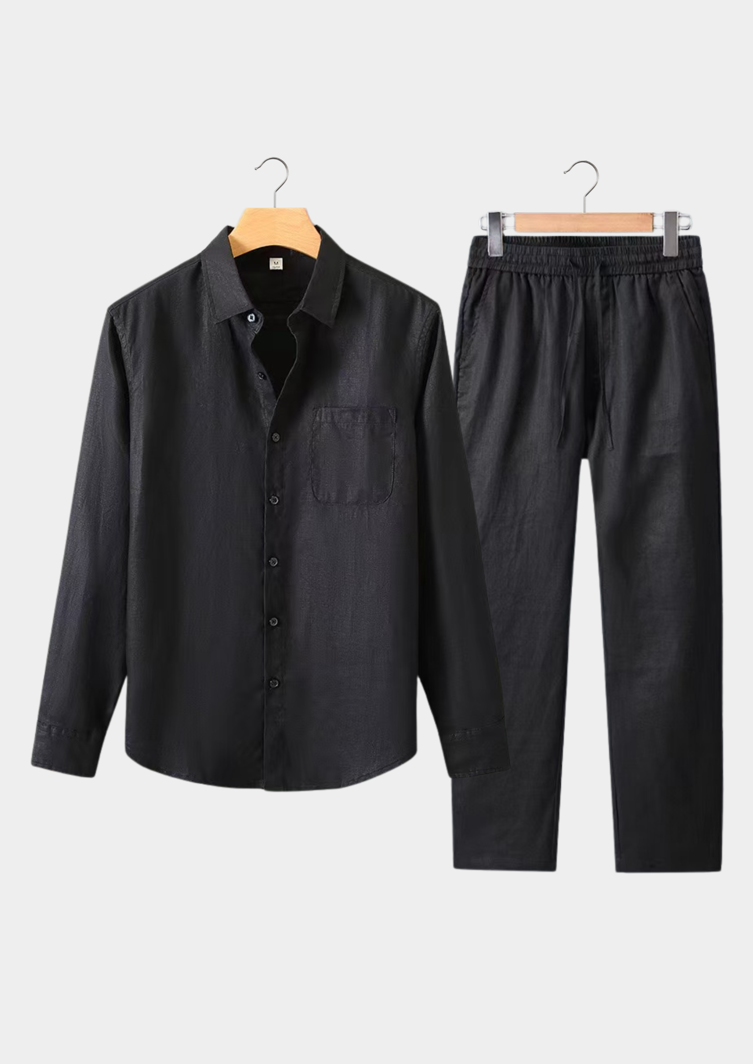 Men’s Button-Front Shirt Set with Drawstring Pants