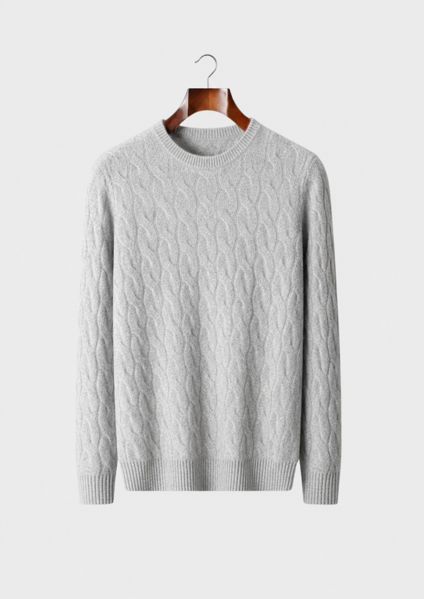 Men’s Wool Cable Knit Crewneck Sweater with Long Sleeves