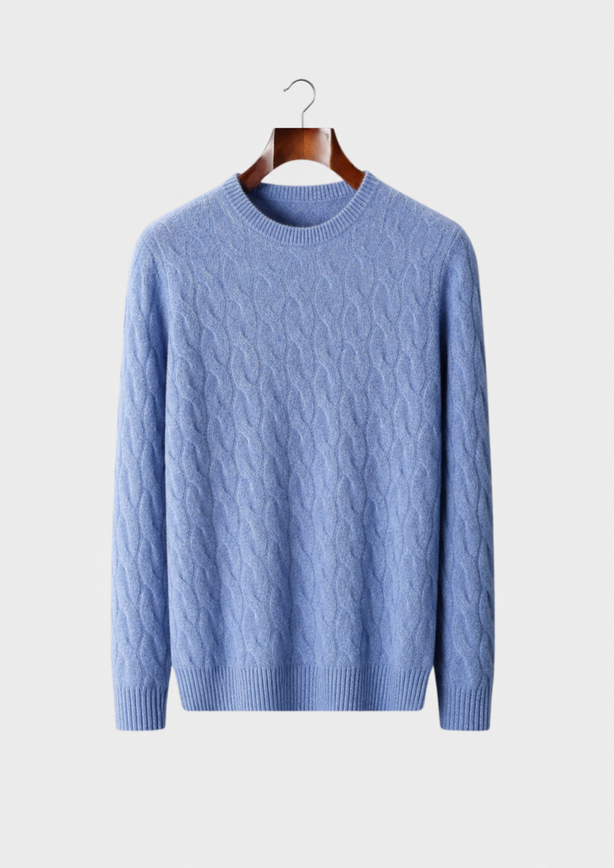 Men’s Wool Cable Knit Crewneck Sweater with Long Sleeves