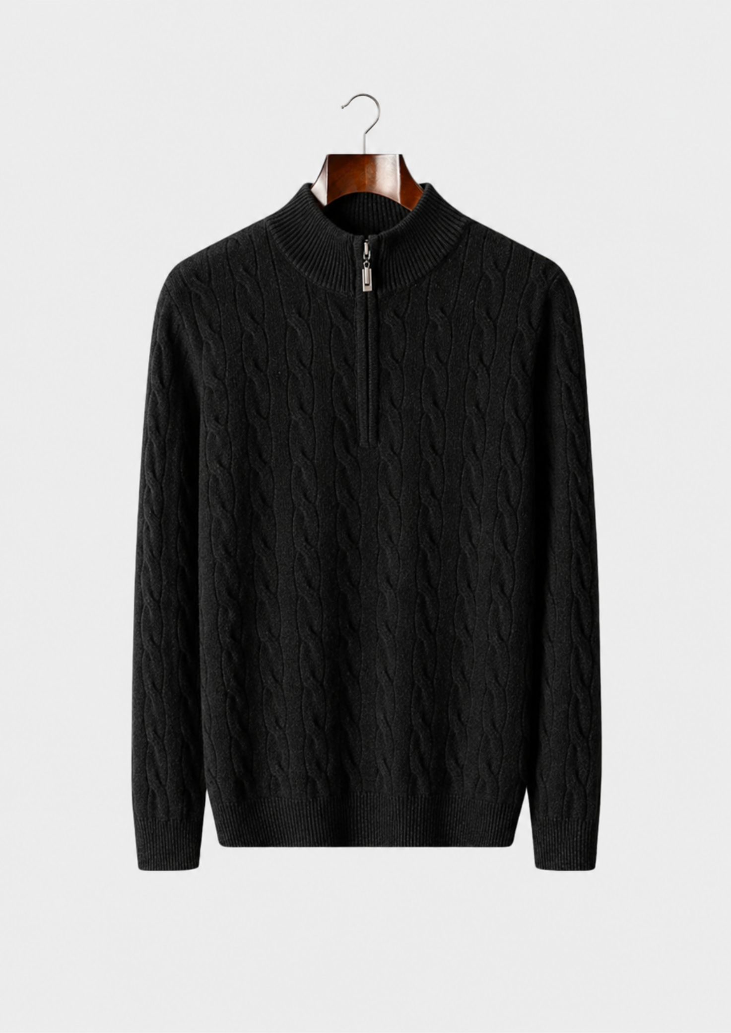 Men’s Cable Knit Half-Zip Sweater with Stand Collar