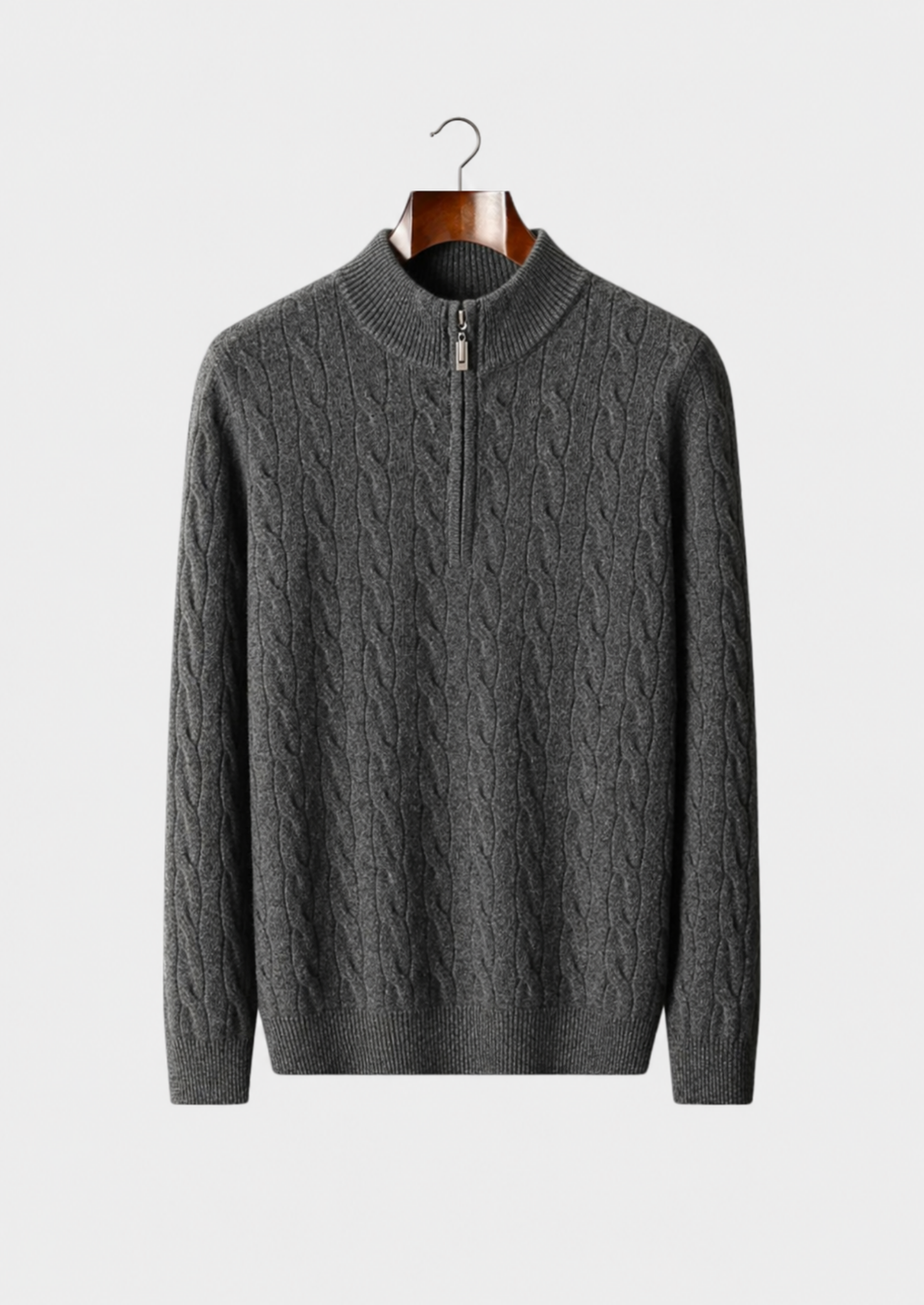 Men’s Cable Knit Half-Zip Sweater with Stand Collar