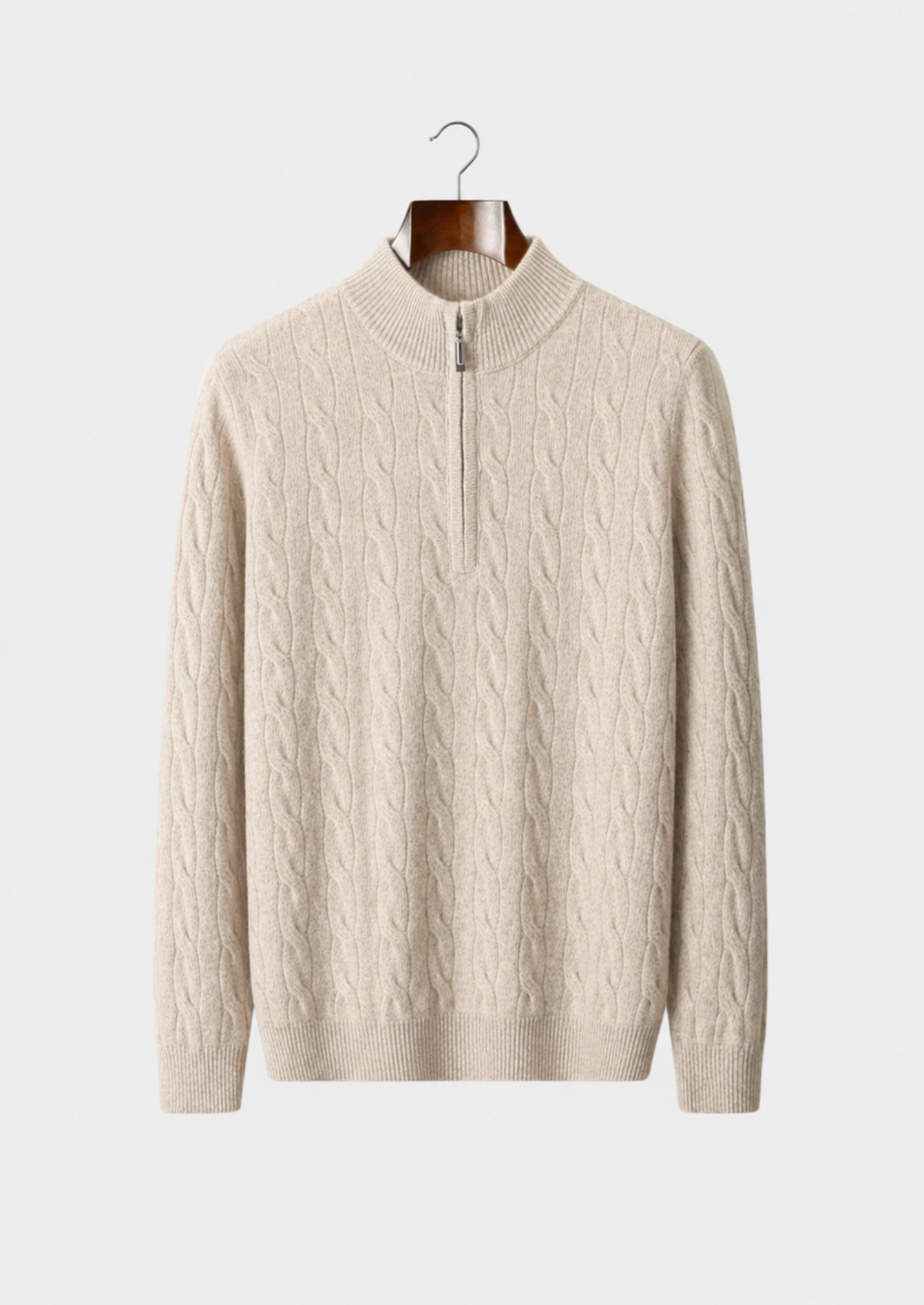 Men’s Cable Knit Half-Zip Sweater with Stand Collar