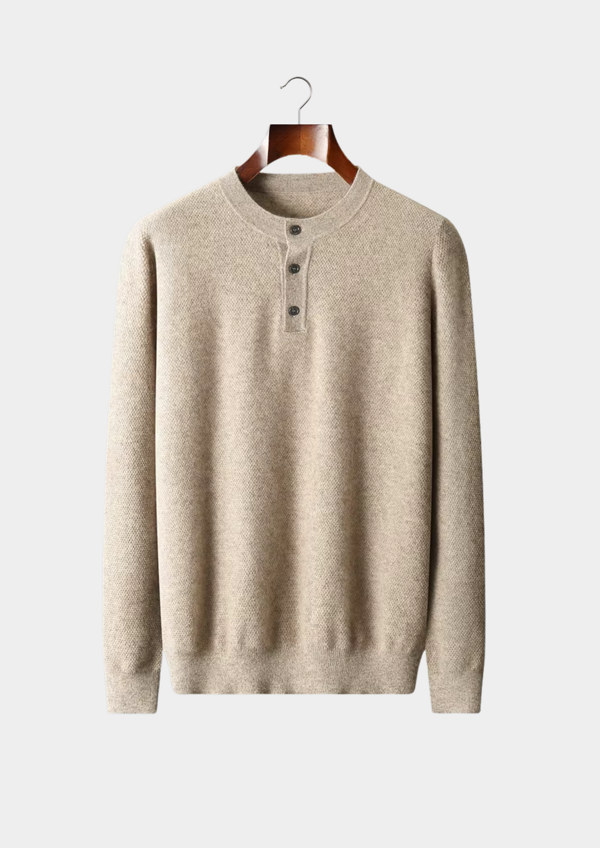 Men's Cashmere Classic Henley Knit Sweater with Button Collar