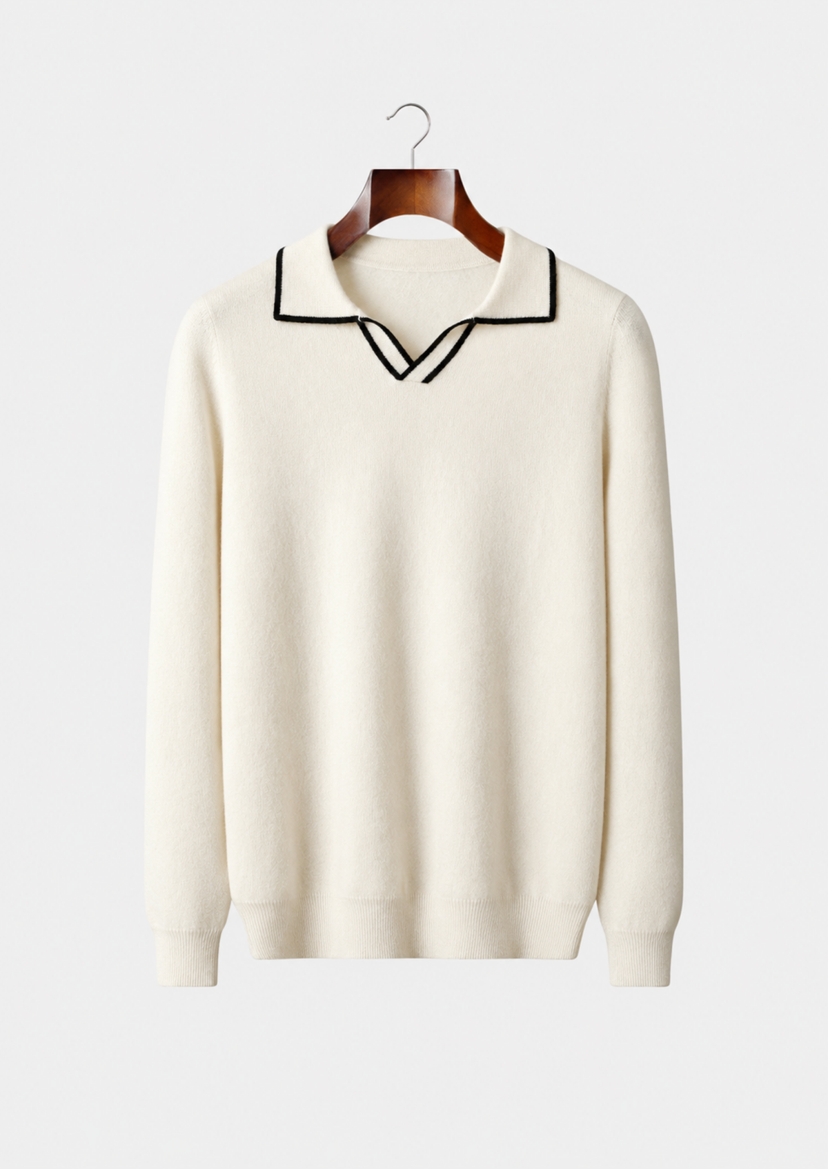 Men's Cashmere Contrast-Color Open Polo Sweater