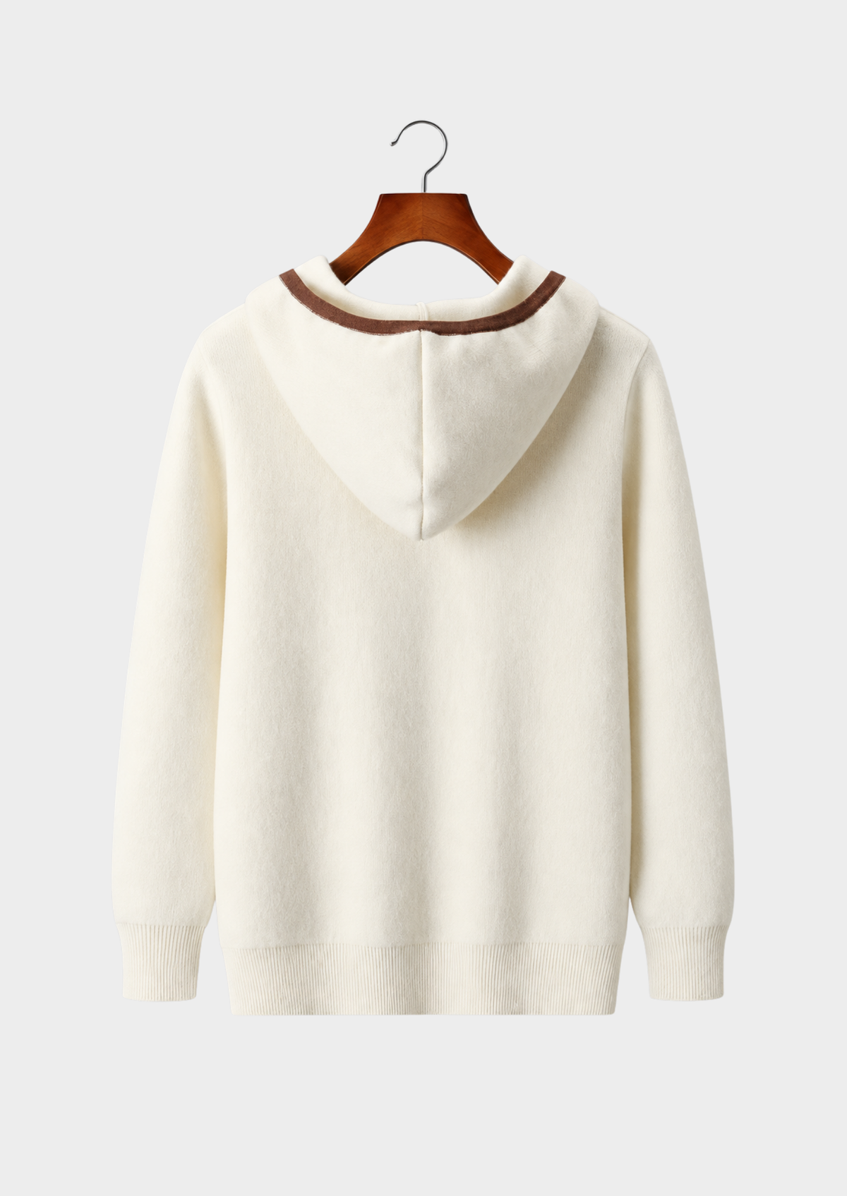 Men's Cashmere Contrast Trim Hooded Zip-Up Cardigan