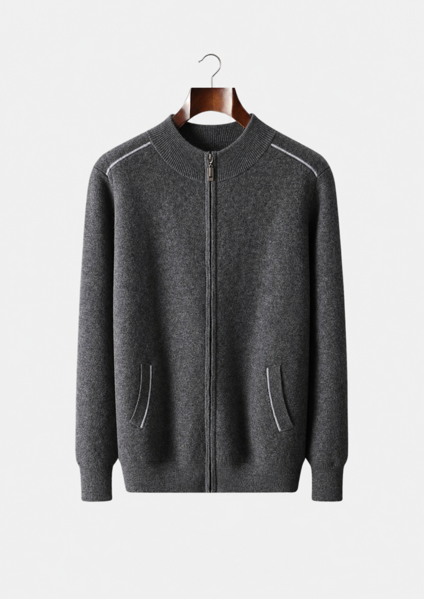 Men’s Cashmere Full-Zip Cardigan with Stand Collar