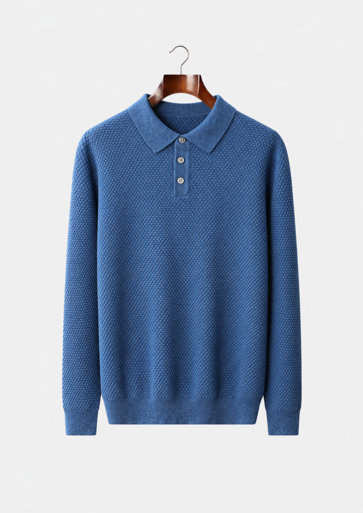 Men's Cashmere Textured Knit Polo with Collar and Button Placket