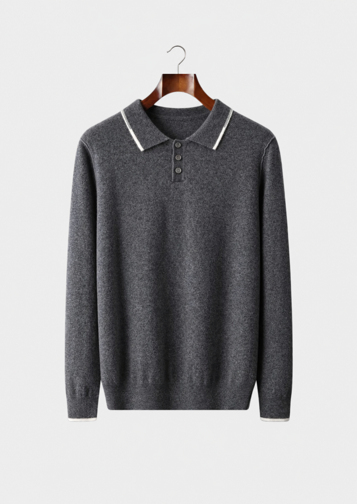 Men's Cashmere Two-Tone Polo Sweater with Button Placket