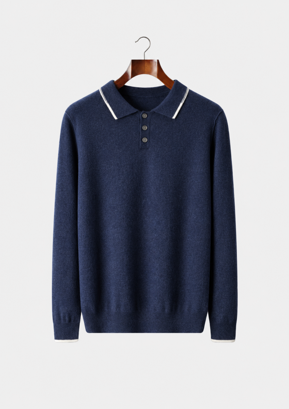 Men's Cashmere Two-Tone Polo Sweater with Button Placket