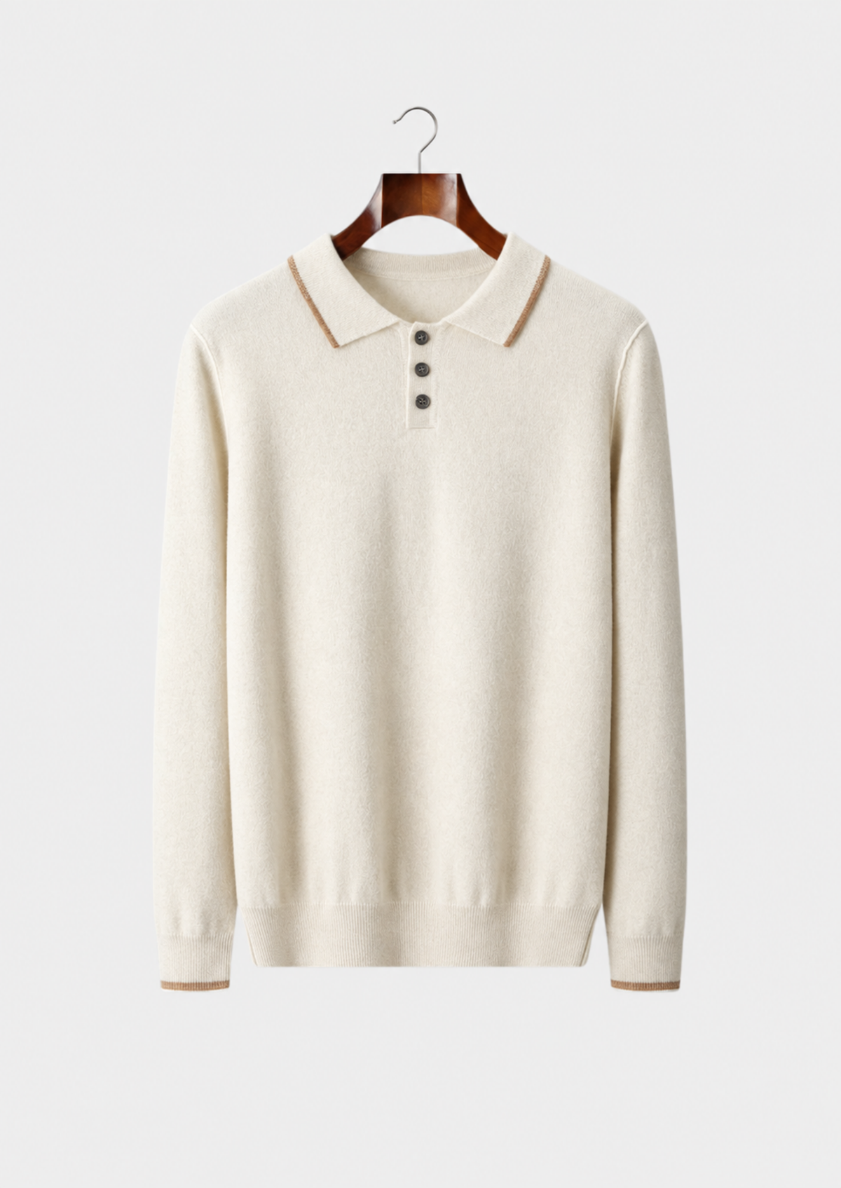 Men's Cashmere Two-Tone Polo Sweater with Button Placket