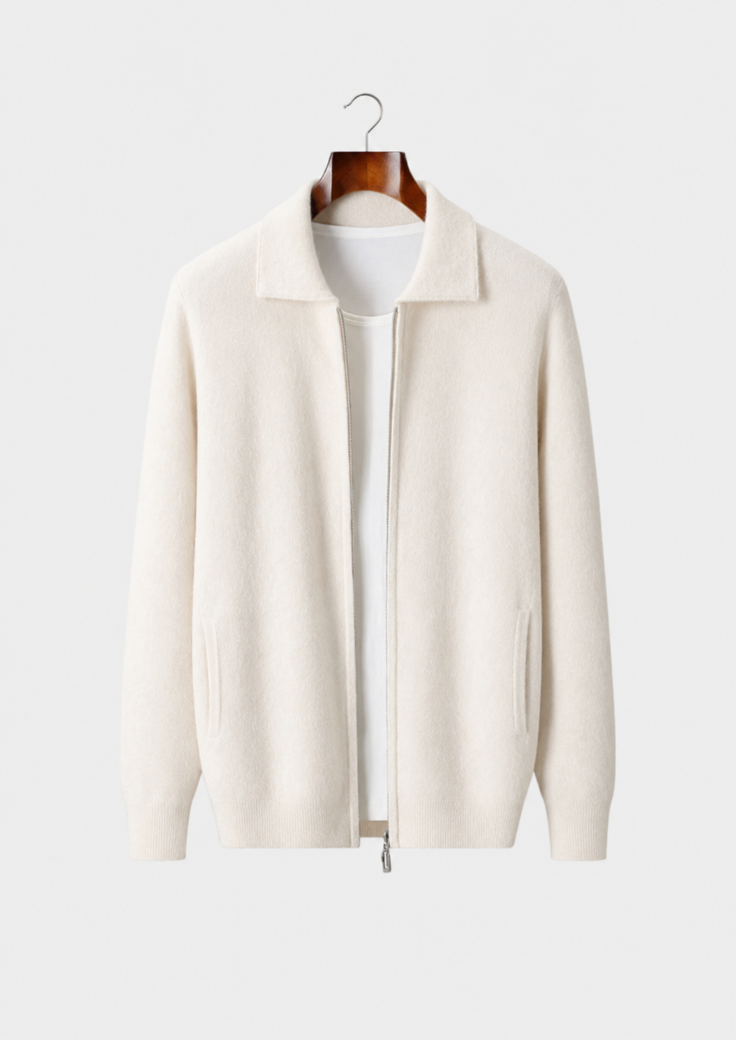 Men’s Collared Full-Zip Cardigan with Side Pockets