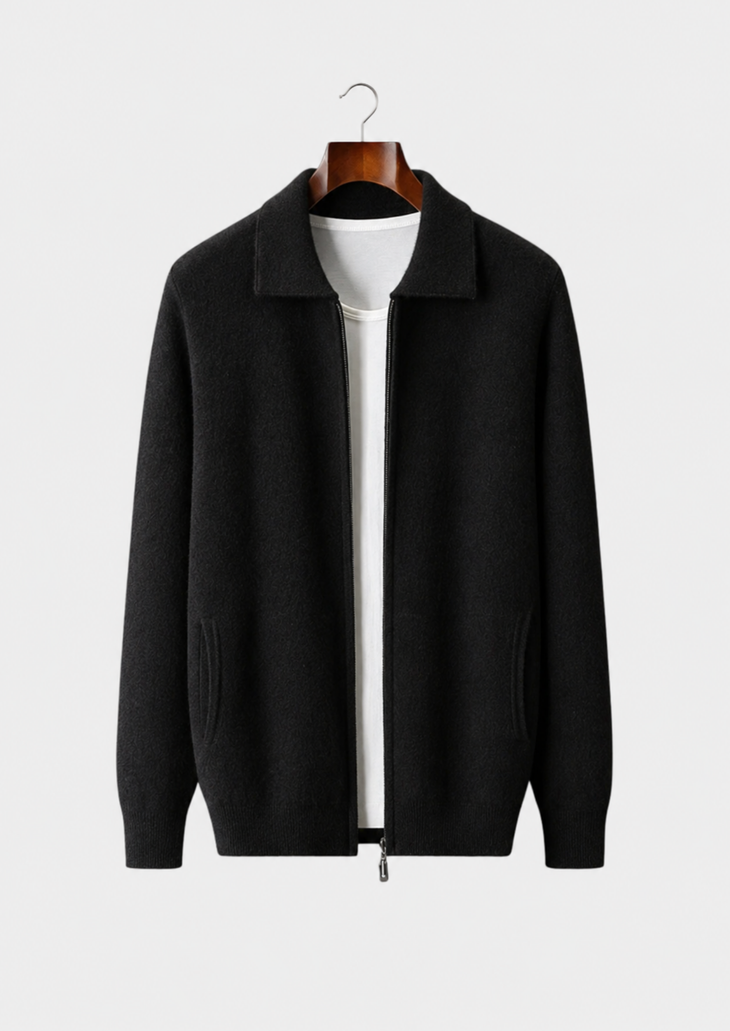 Men’s Collared Full-Zip Cardigan with Side Pockets