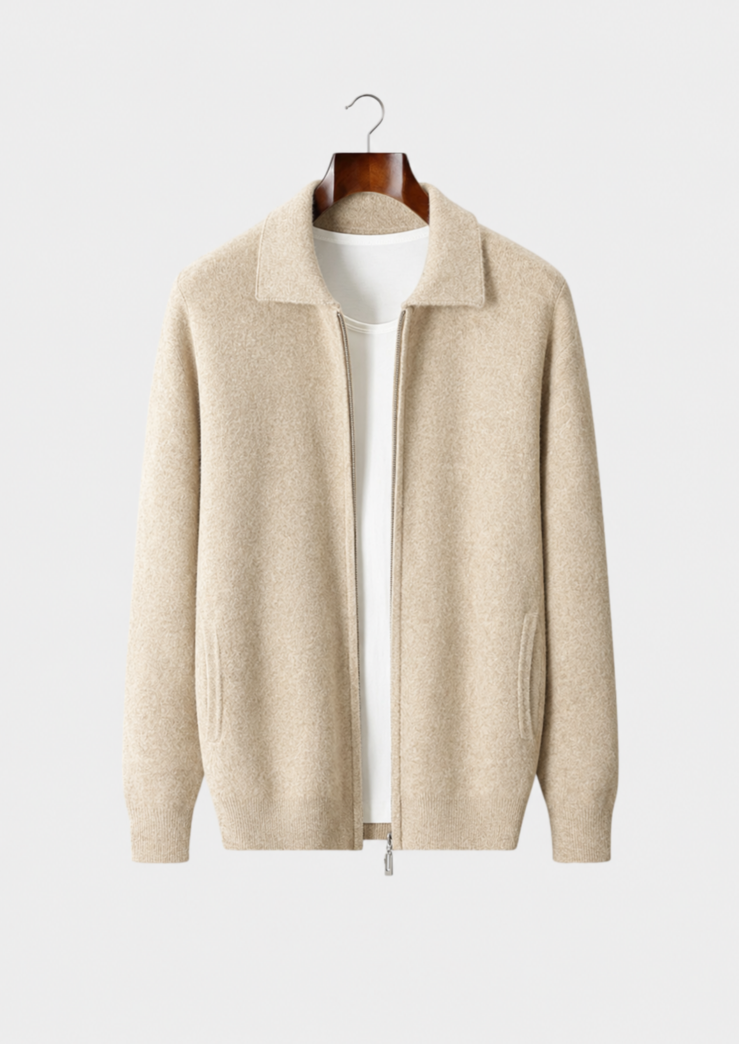 Men’s Collared Full-Zip Cardigan with Side Pockets