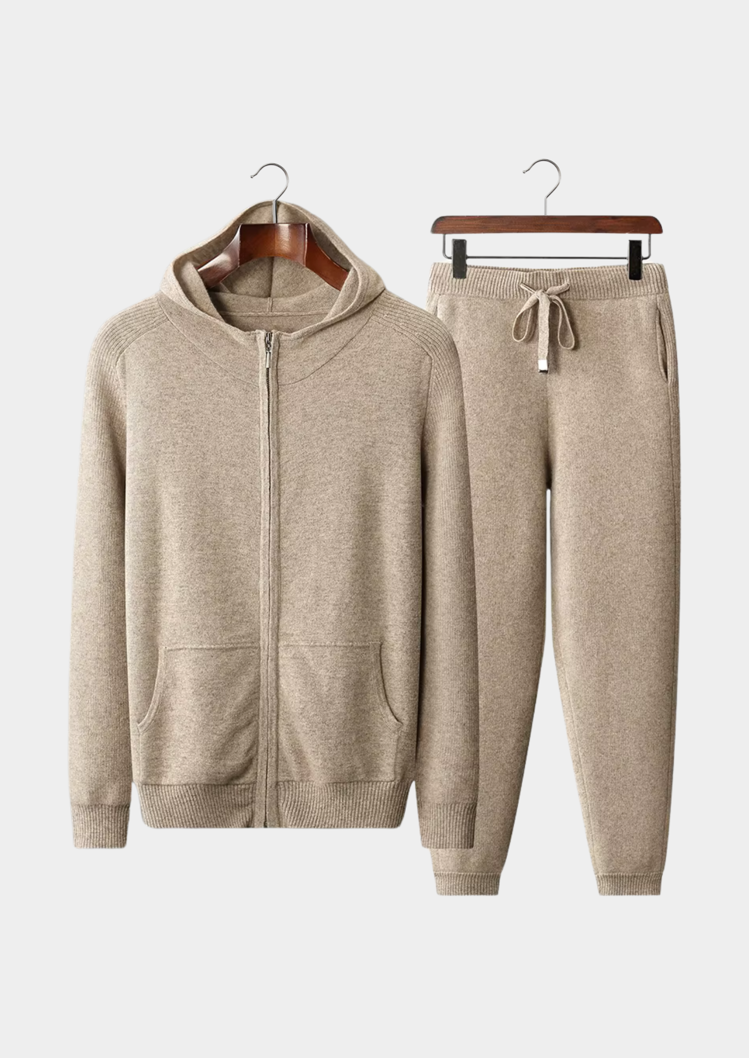 Men’s Full-Zip Hoodie Set with Ribbed Trim