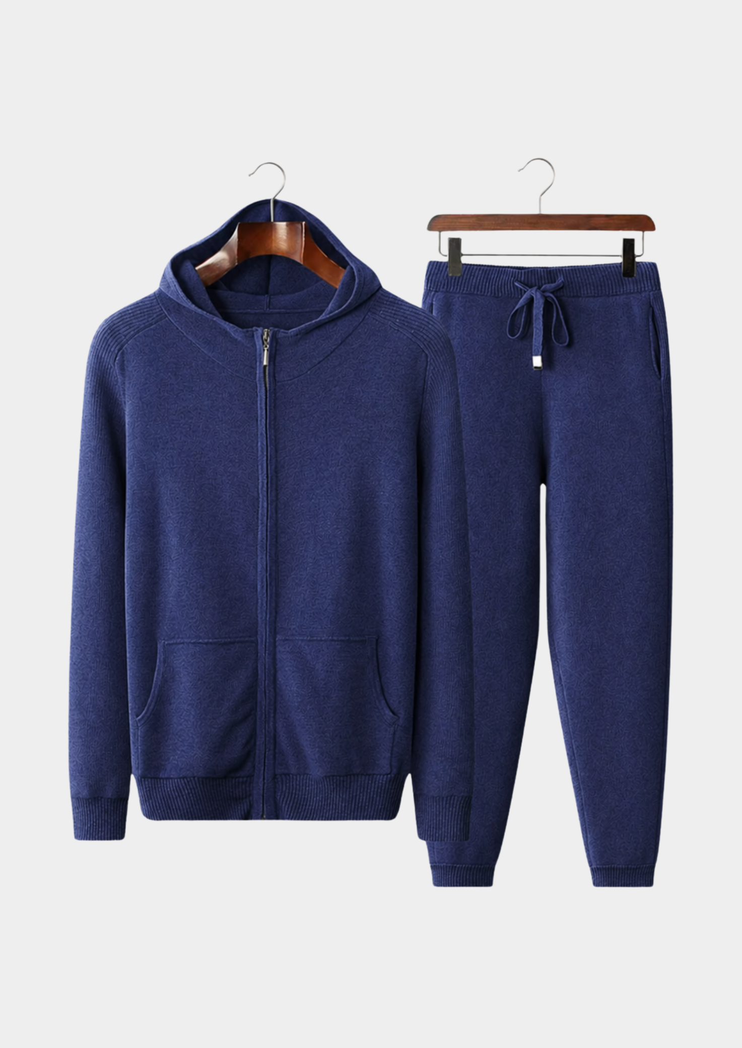 Men’s Full-Zip Hoodie Set with Ribbed Trim