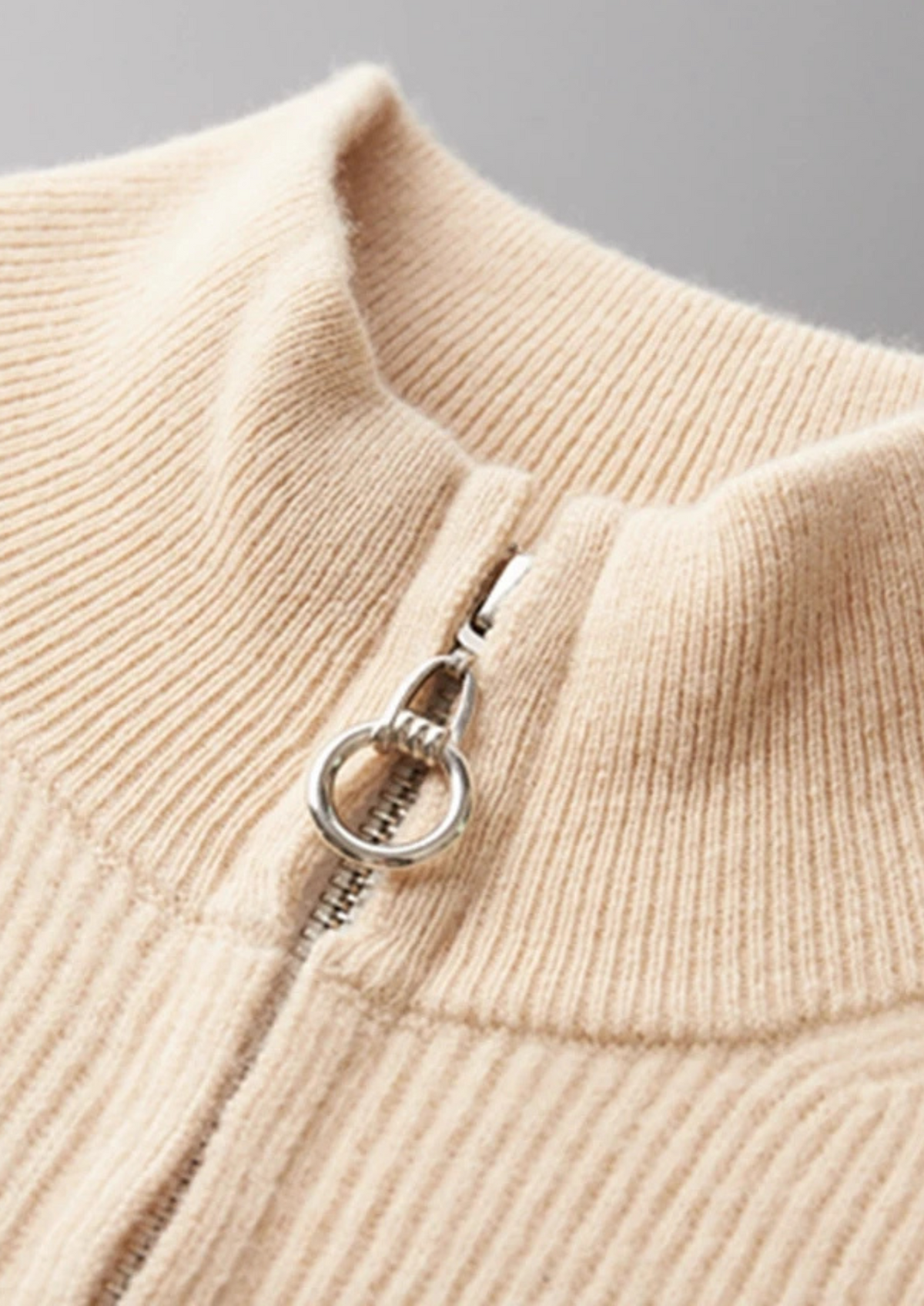 Men’s Merino Wool Full-Zip Ribbed Cardigan with Stand Collar