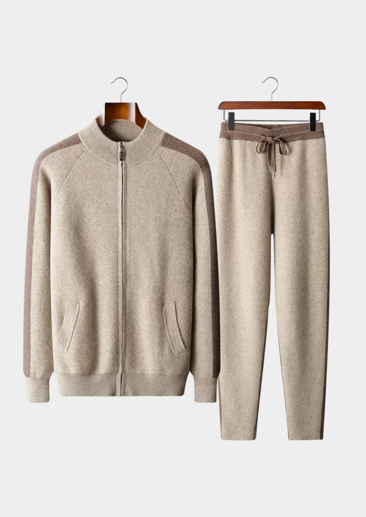Men’s Cashmere Knit Loungewear Set with Zip Jacket and Trousers