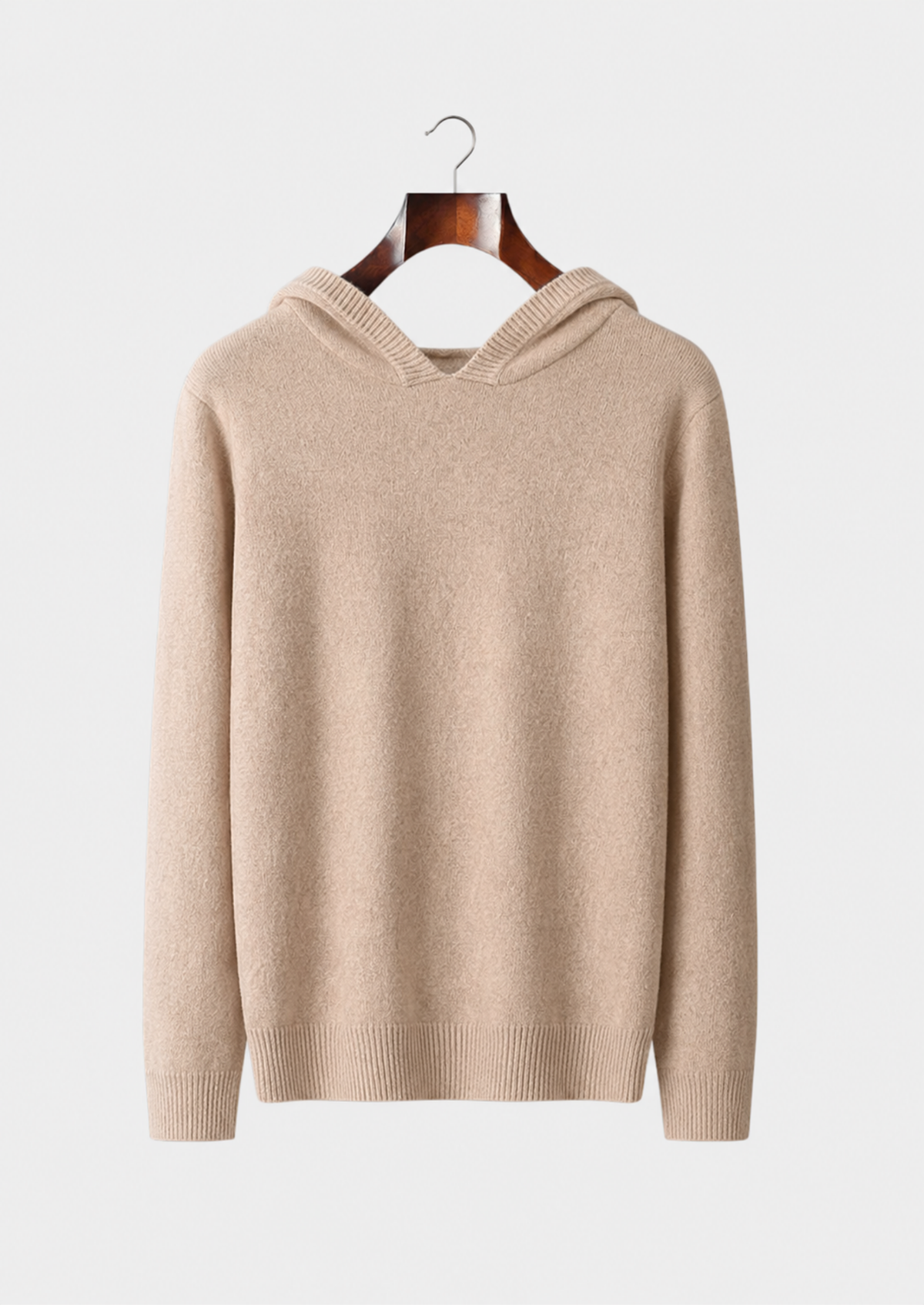 Men’s Merino Wool Knit Pullover Hoodie with Ribbed Trim