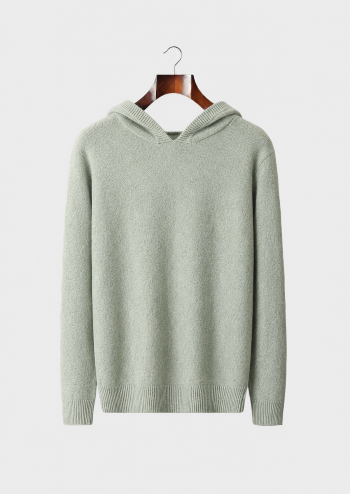 Men’s Merino Wool Knit Pullover Hoodie with Ribbed Trim
