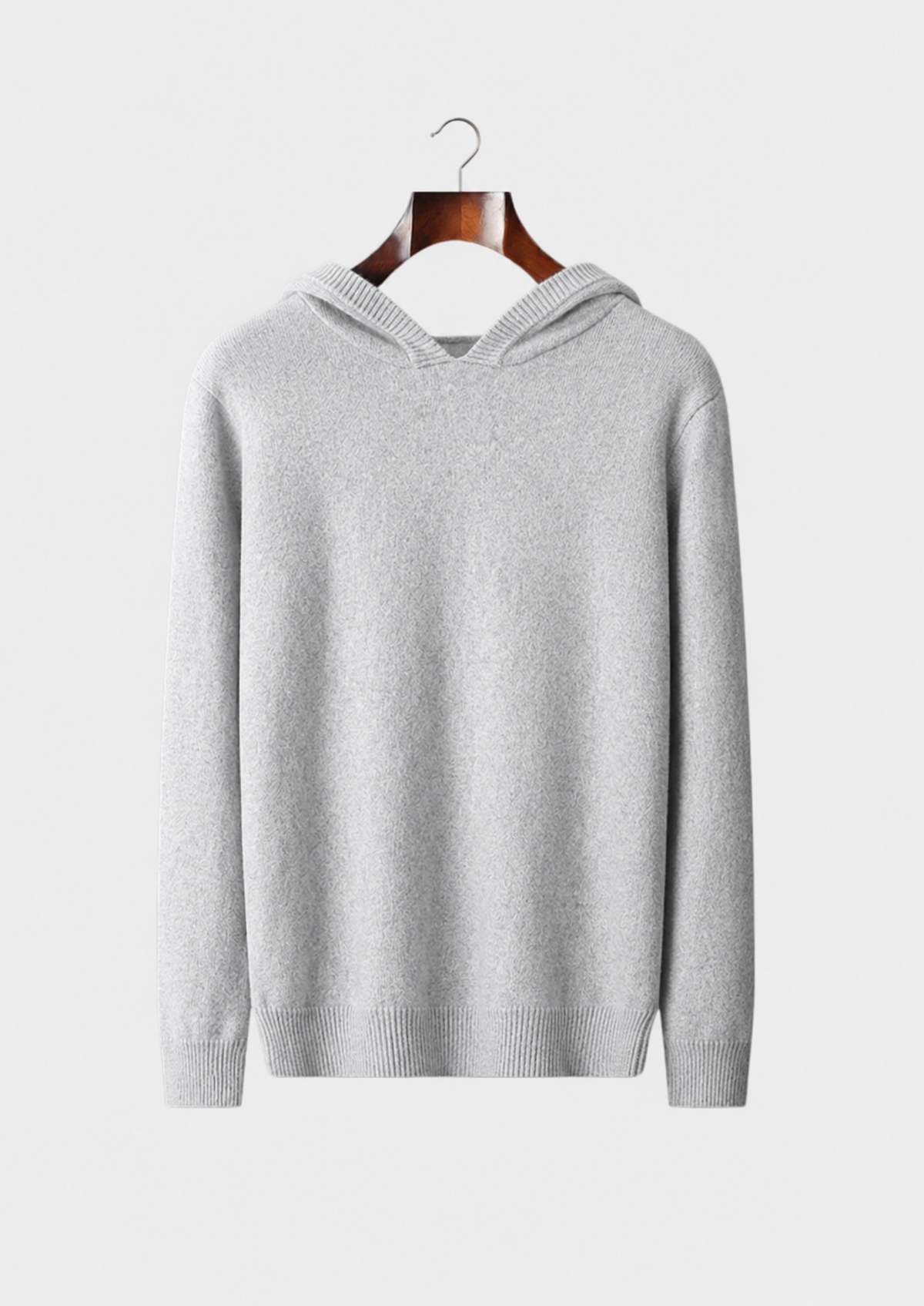 Men’s Merino Wool Knit Pullover Hoodie with Ribbed Trim
