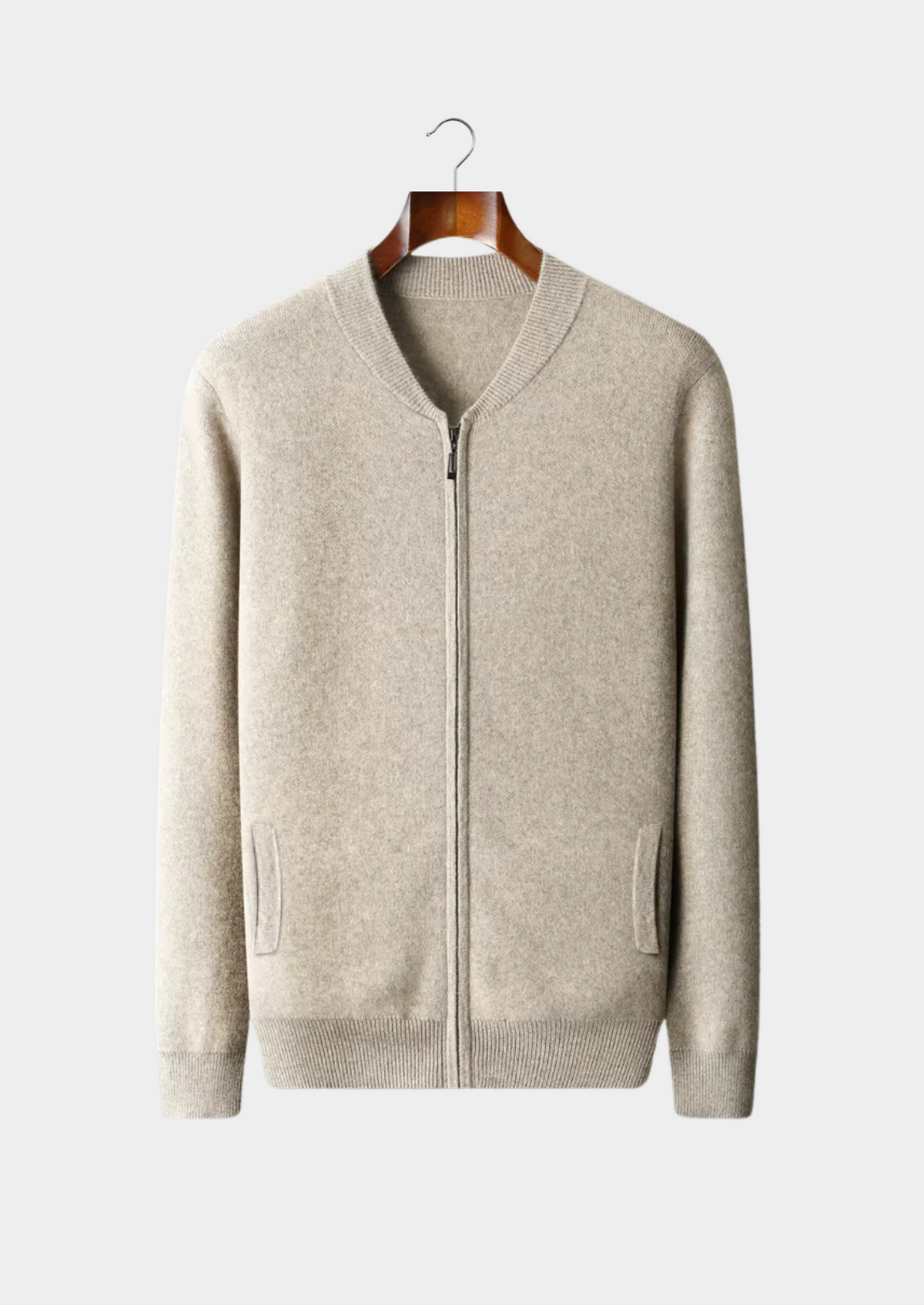 Men’s Knit Zip-Up Cardigan with V-Neck
