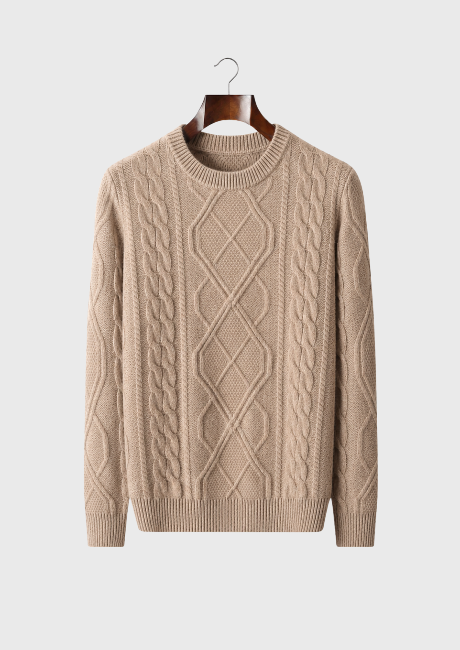 Men’s Merino Wool Cable Knit Crewneck Sweater