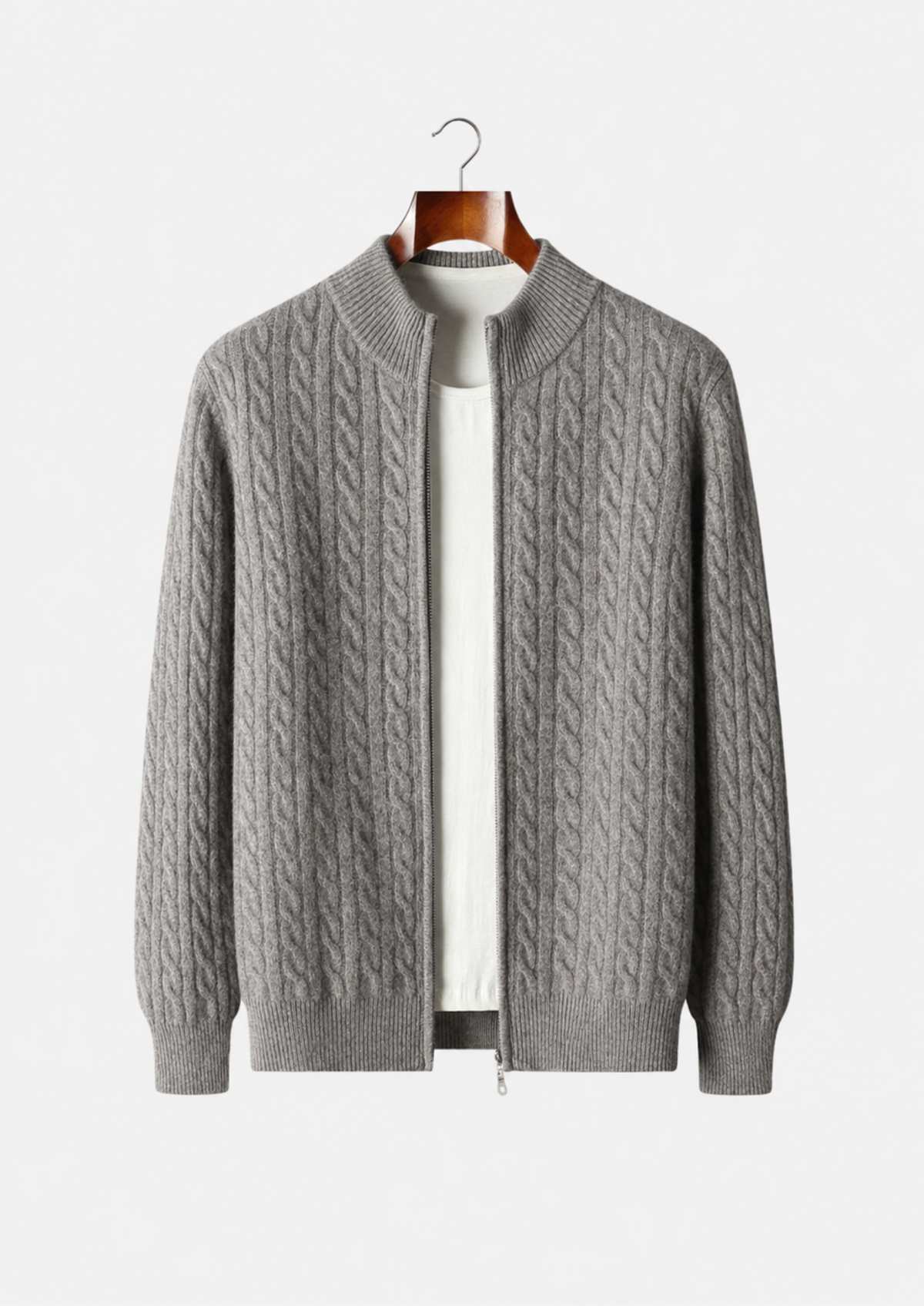 Men's Merino Wool Cable Knit Full-Zip Cardigan