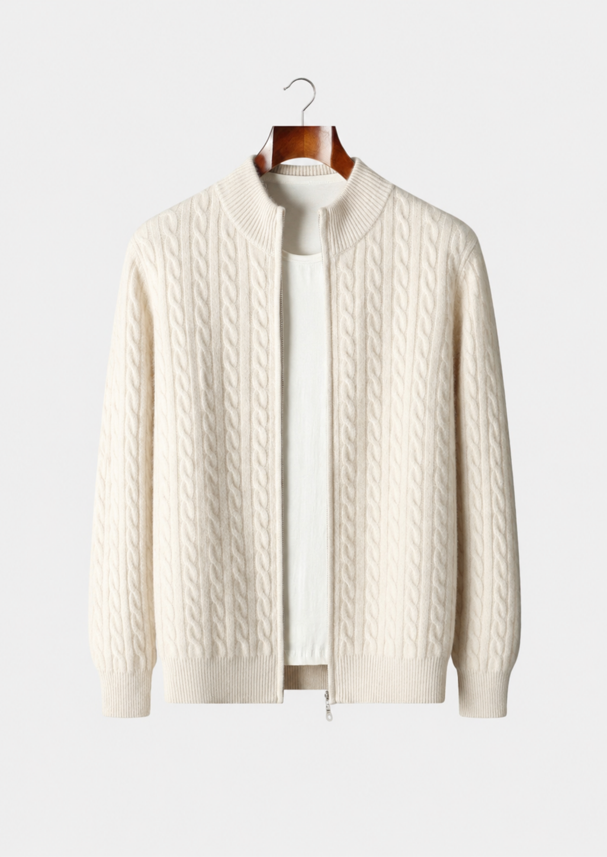 Men's Merino Wool Cable Knit Full-Zip Cardigan