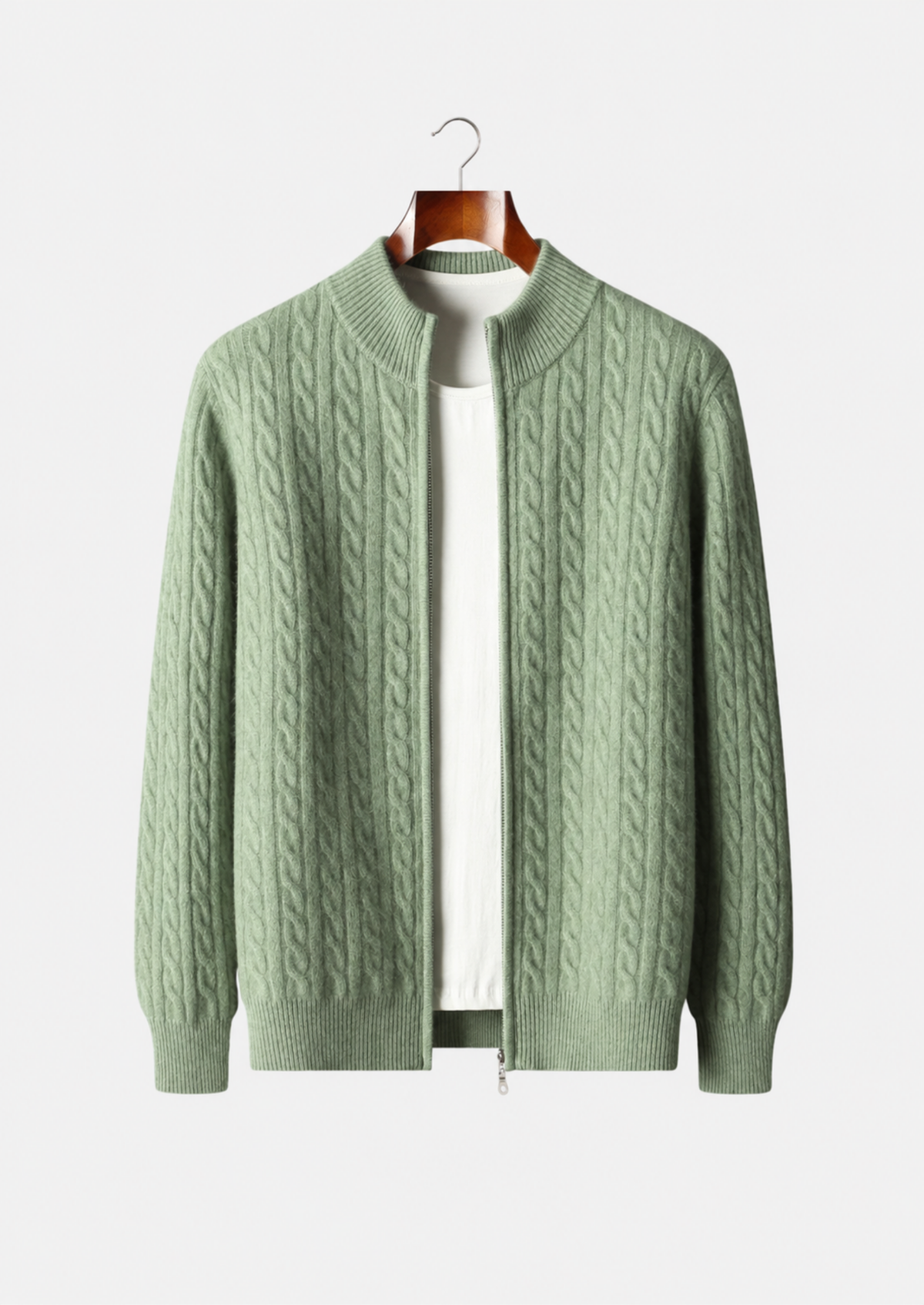 Men's Merino Wool Cable Knit Full-Zip Cardigan