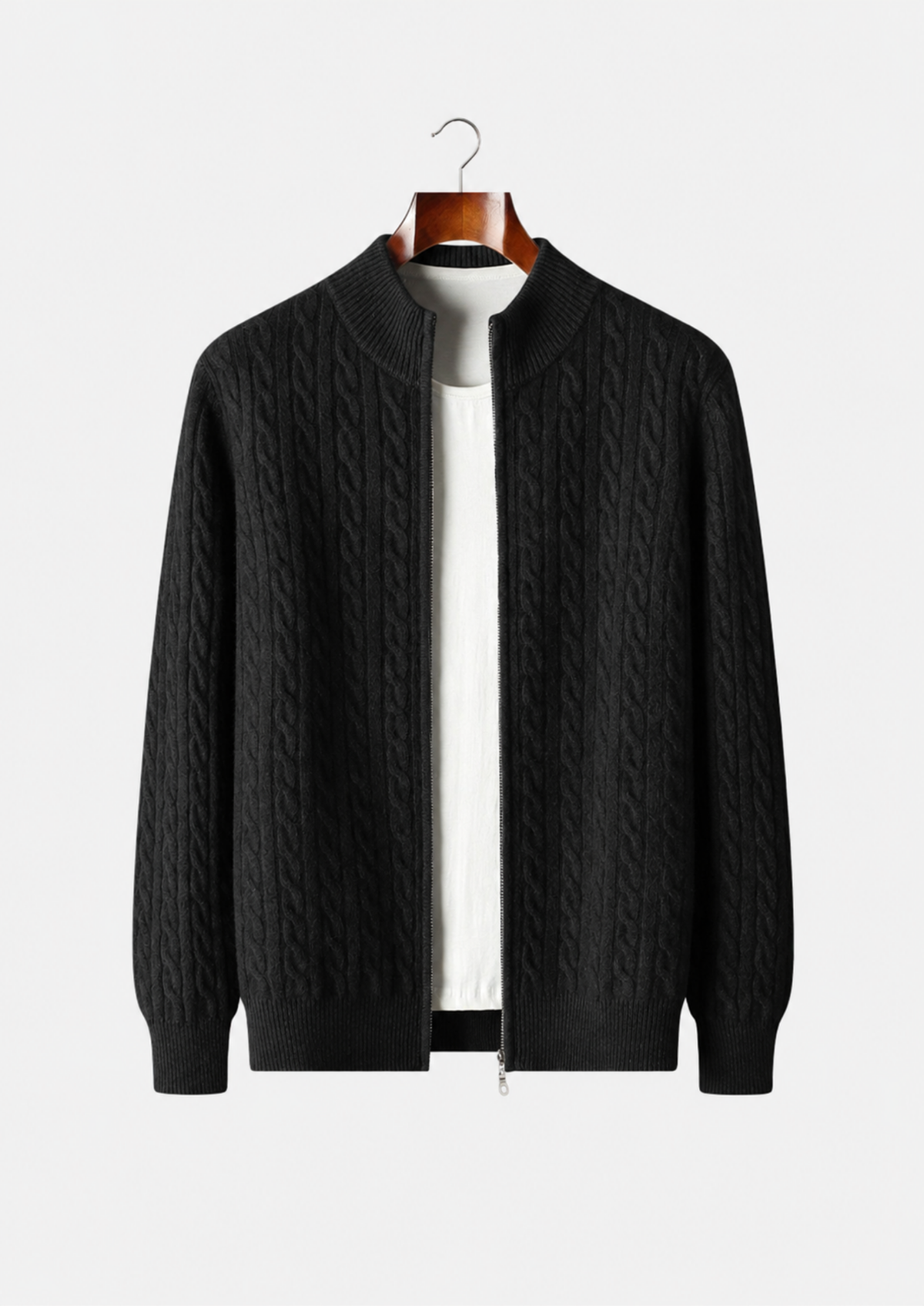 Men's Merino Wool Cable Knit Full-Zip Cardigan