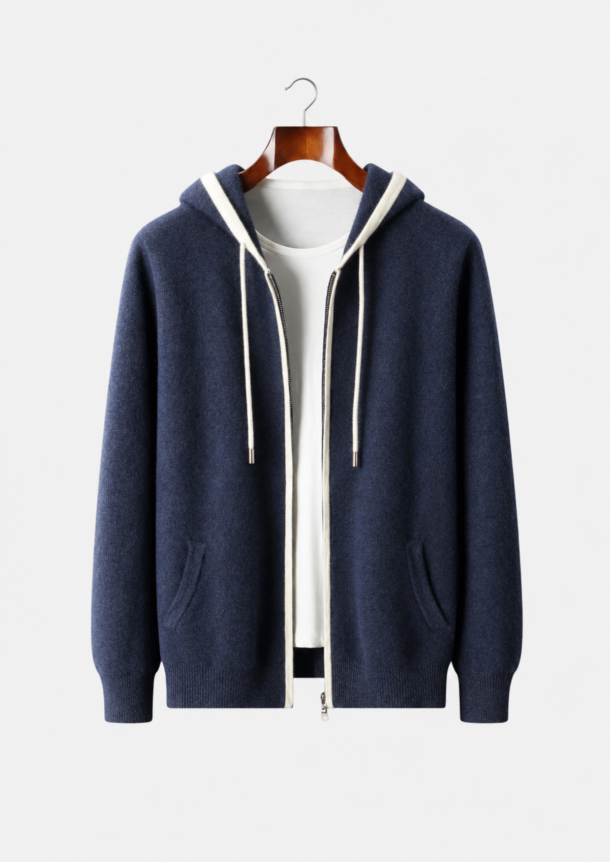 Men's Merino Wool Color-Block Zip-Up Hoodie