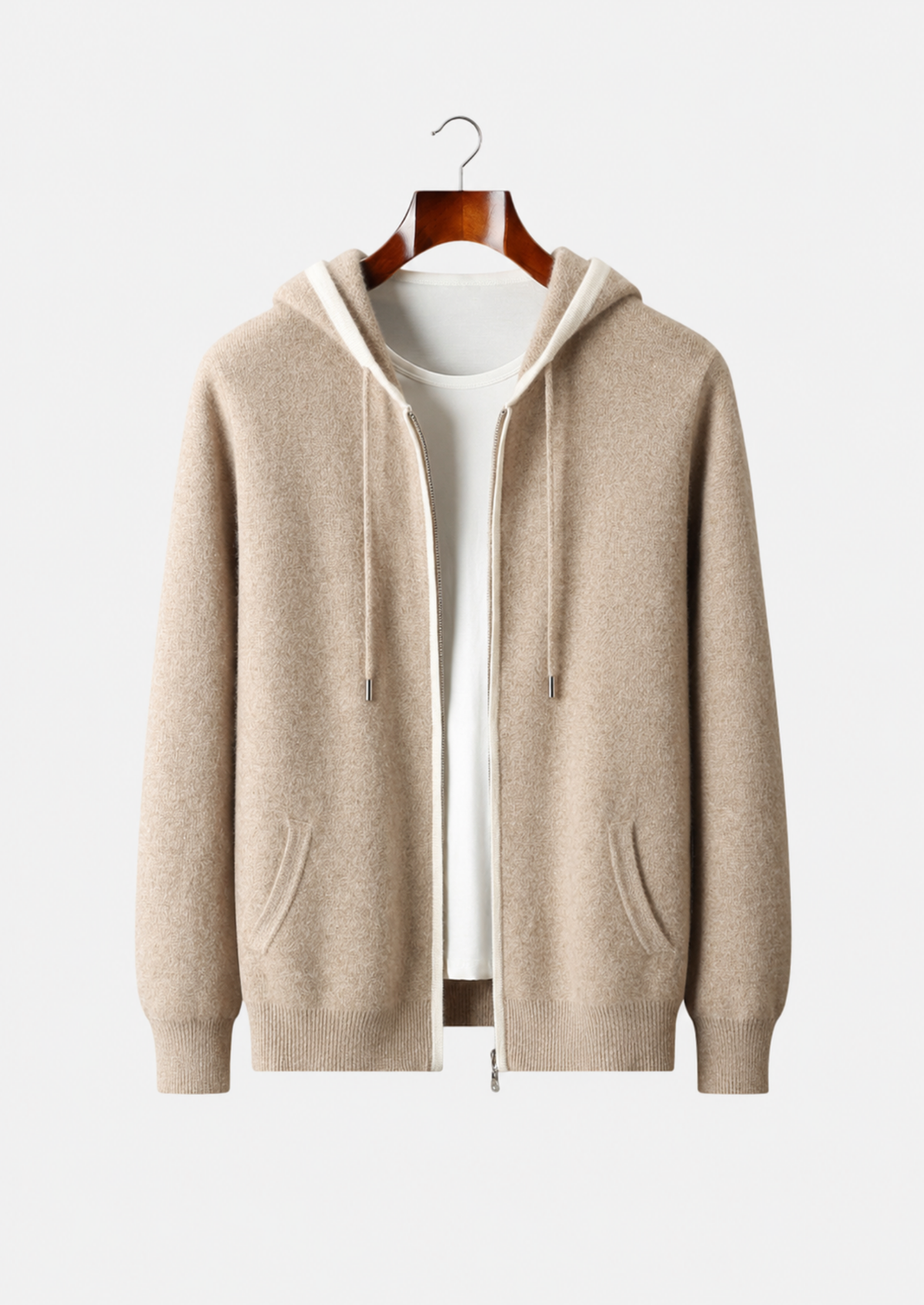 Men's Merino Wool Color-Block Zip-Up Hoodie