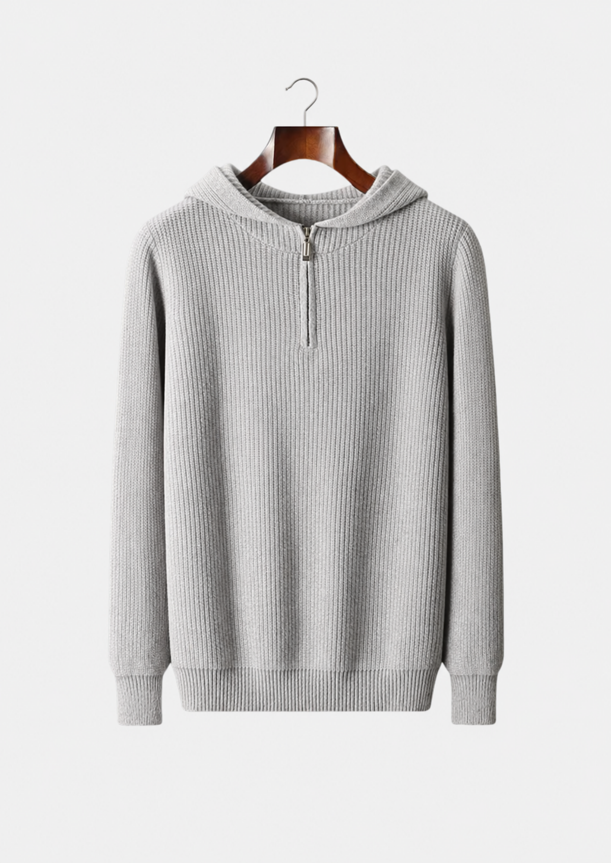 Men's Merino Wool Half-Zip Hooded Sweater with Drawstring