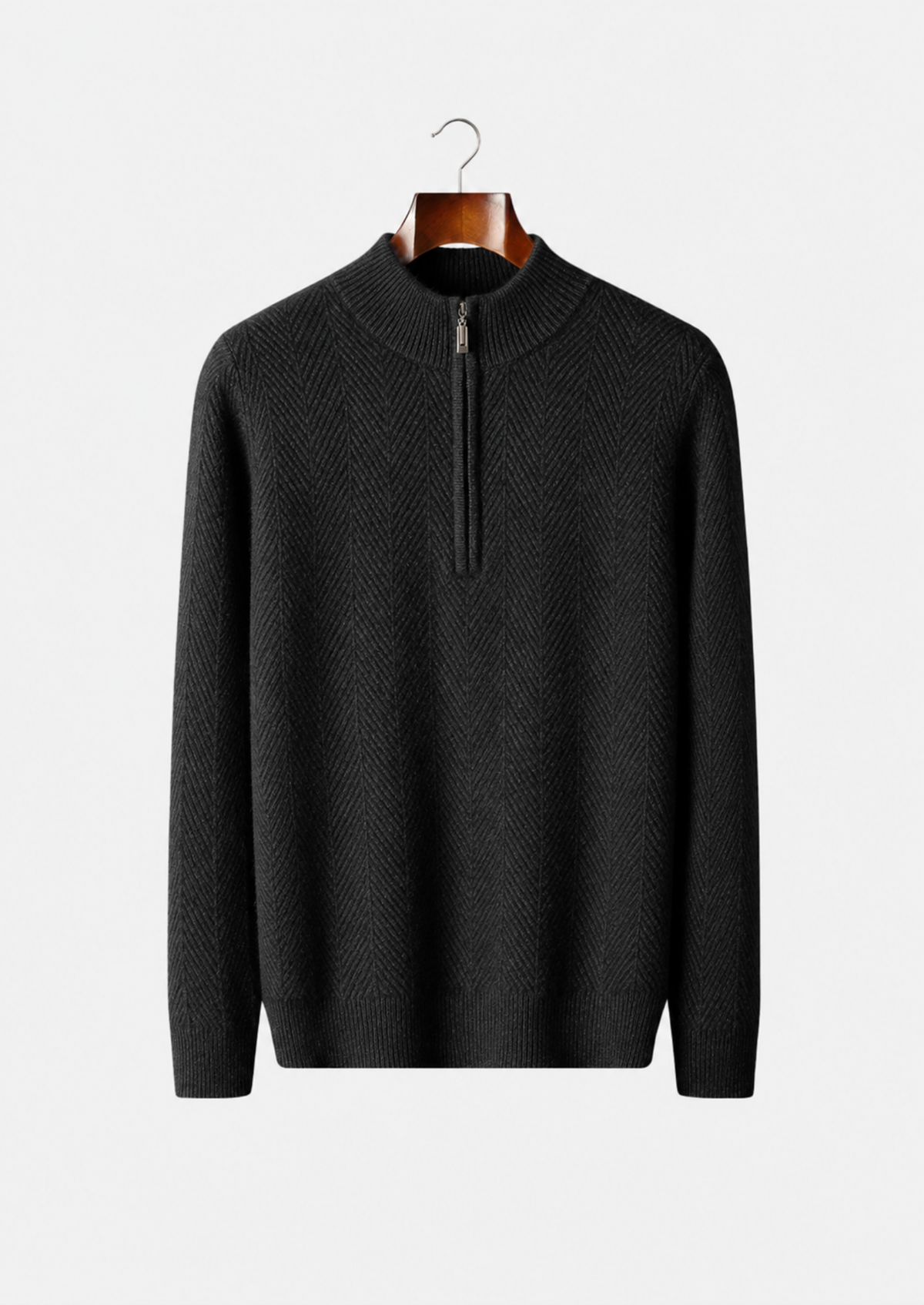 Men's Merino Wool Herringbone Quarter-Zip Sweater