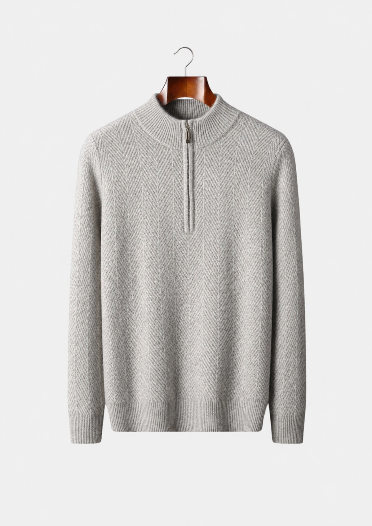 Men's Merino Wool Herringbone Quarter-Zip Sweater