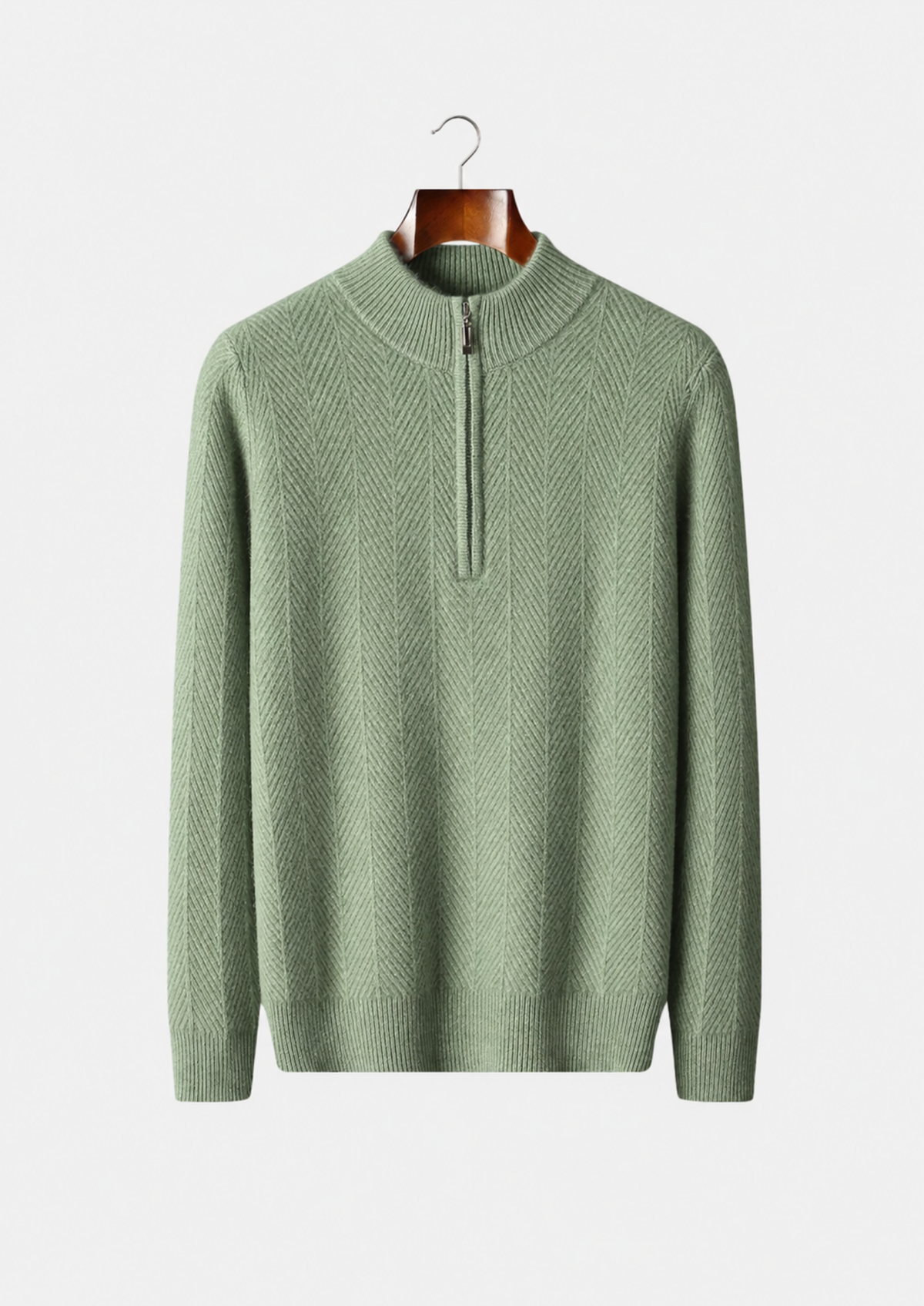 Men's Merino Wool Herringbone Quarter-Zip Sweater
