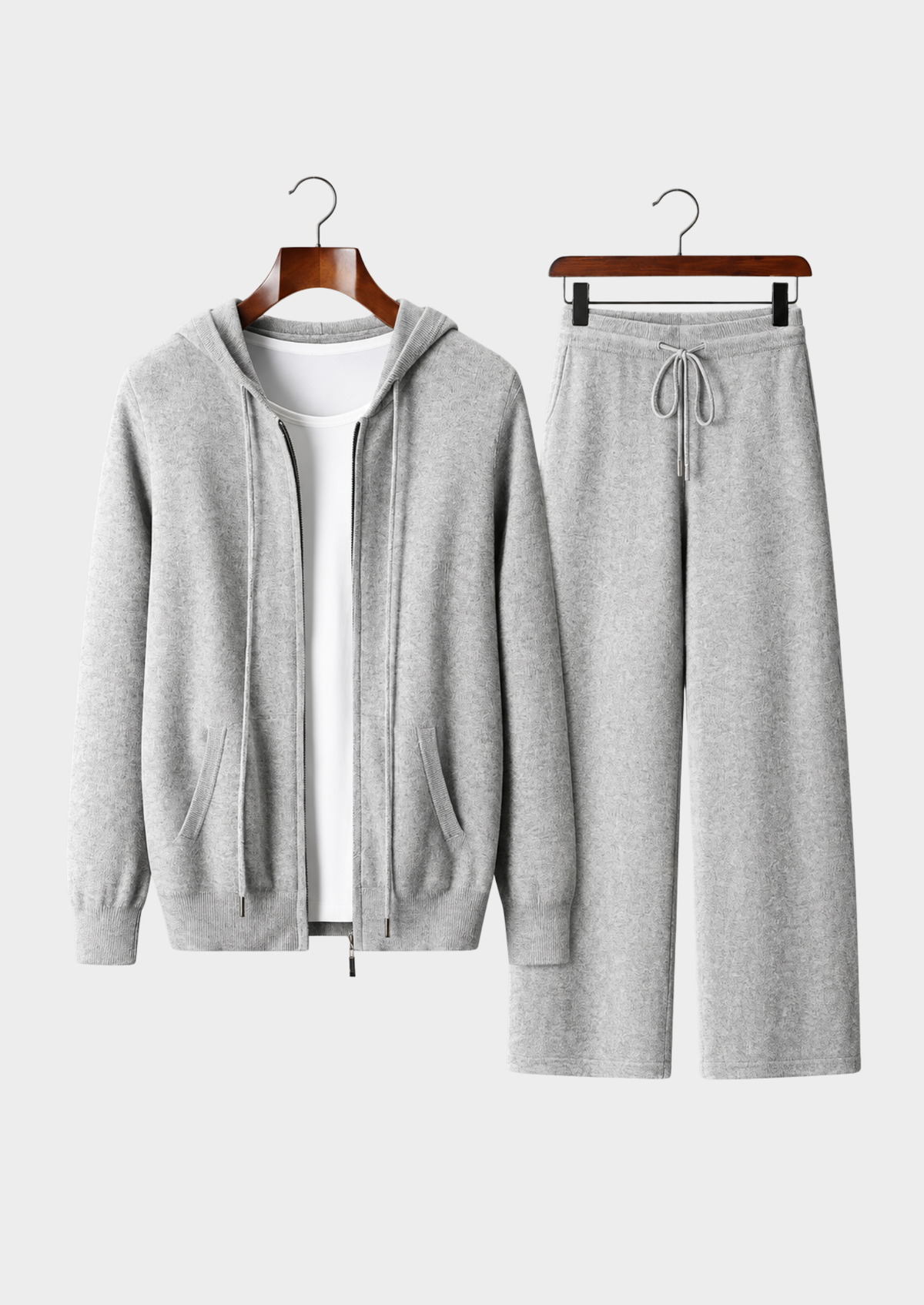 Men's Merino Wool Hooded Cardigan and Wide-Leg Knit Pants Set