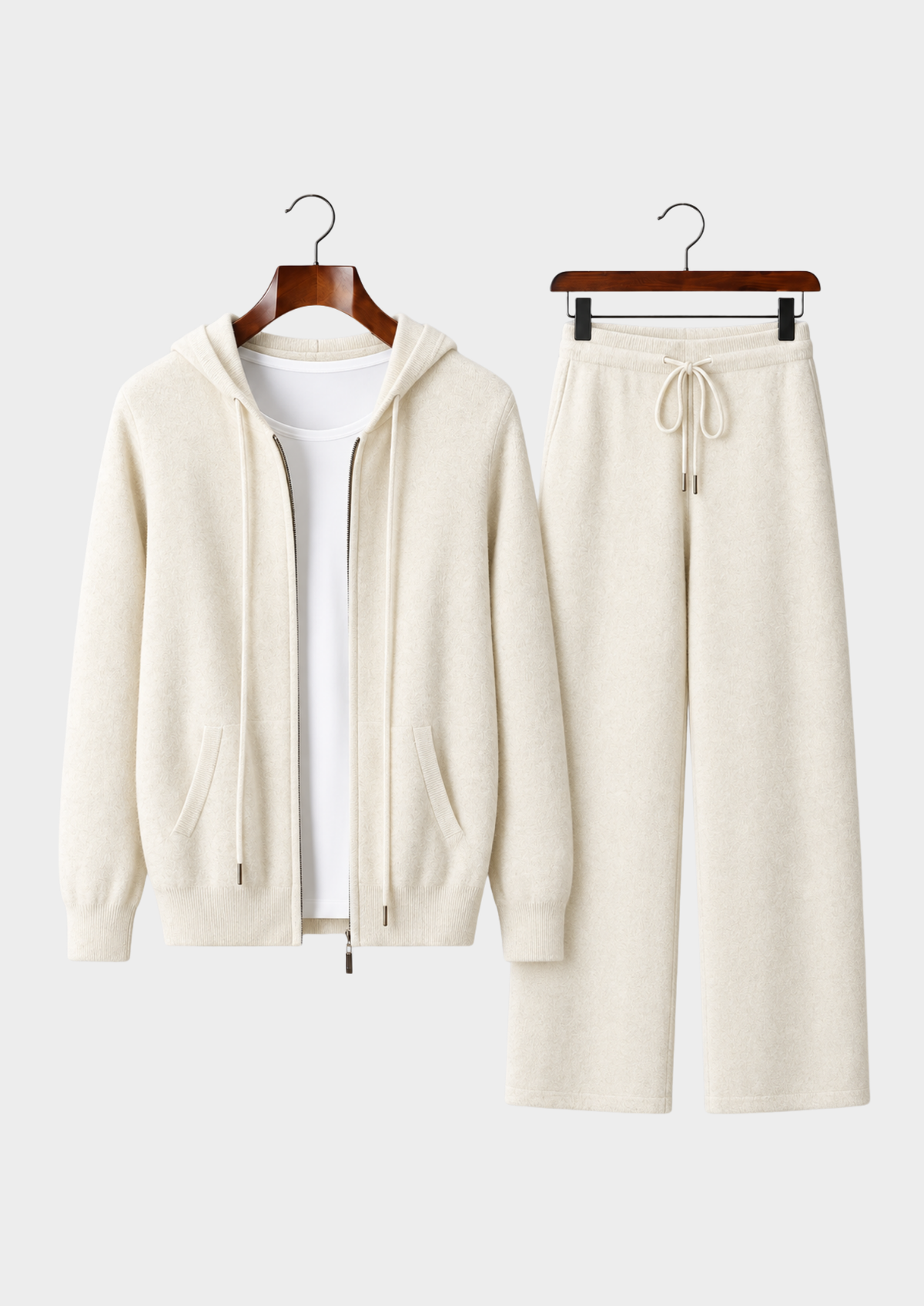 Men's Merino Wool Hooded Cardigan and Wide-Leg Knit Pants Set