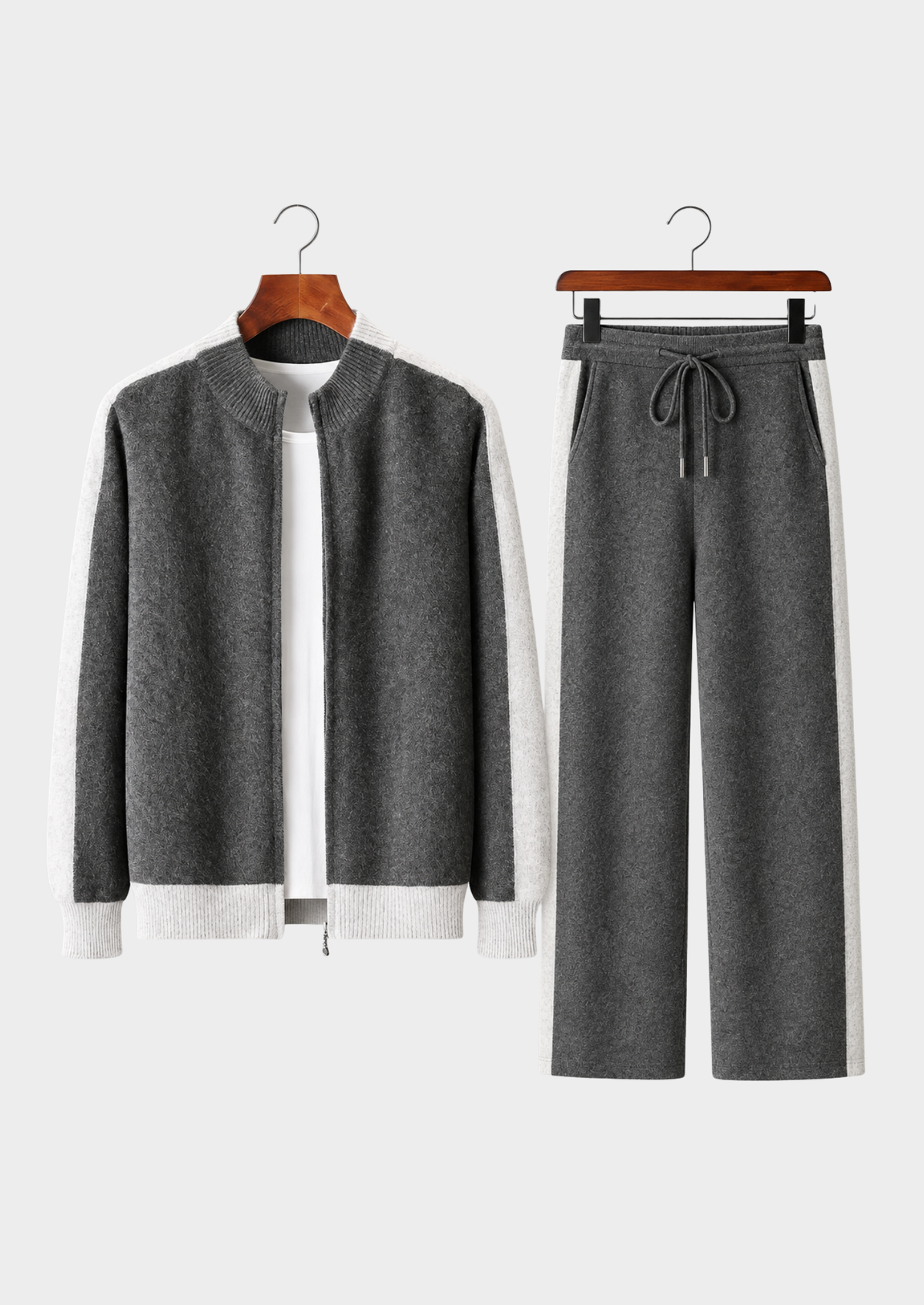 Men's Merino Wool Knitted Zip Cardigan Tracksuit Set