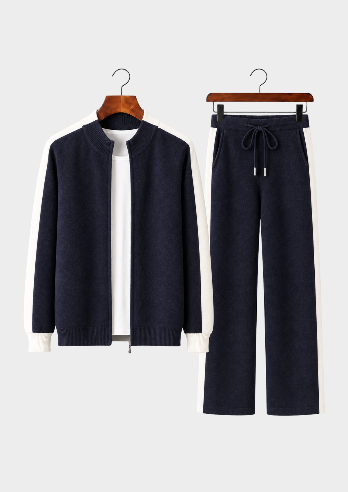 Men's Merino Wool Knitted Zip Cardigan Tracksuit Set