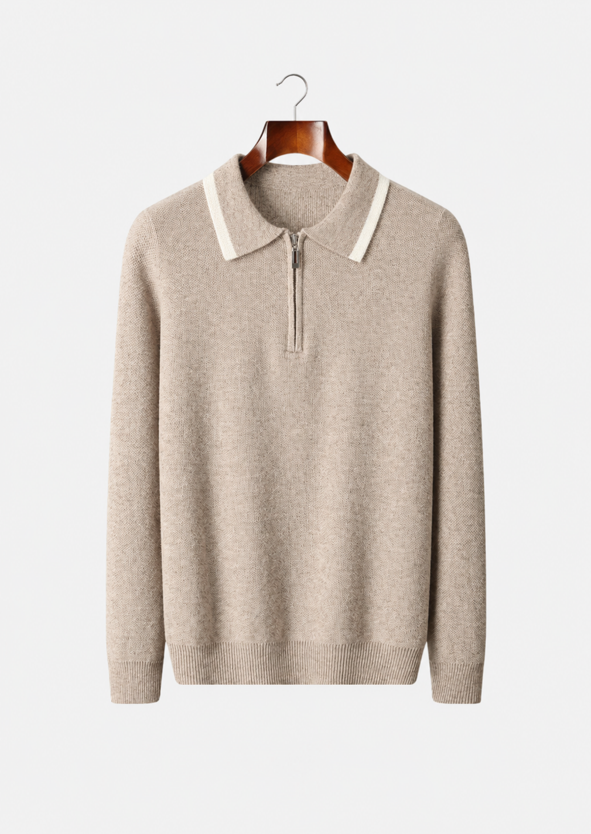Men's Merino Wool Polo Collar Contrast-Zip Sweater